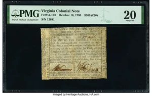 image for: Virginia October 16, 1780 $200 PMG Very Fine 20....