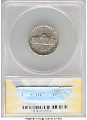 image for: 1978-D 5C Jefferson Nickel -- Major Die Break -- AU50 ANACS. Mintage 313,092,780.From the Don Bonser Error Coin ...