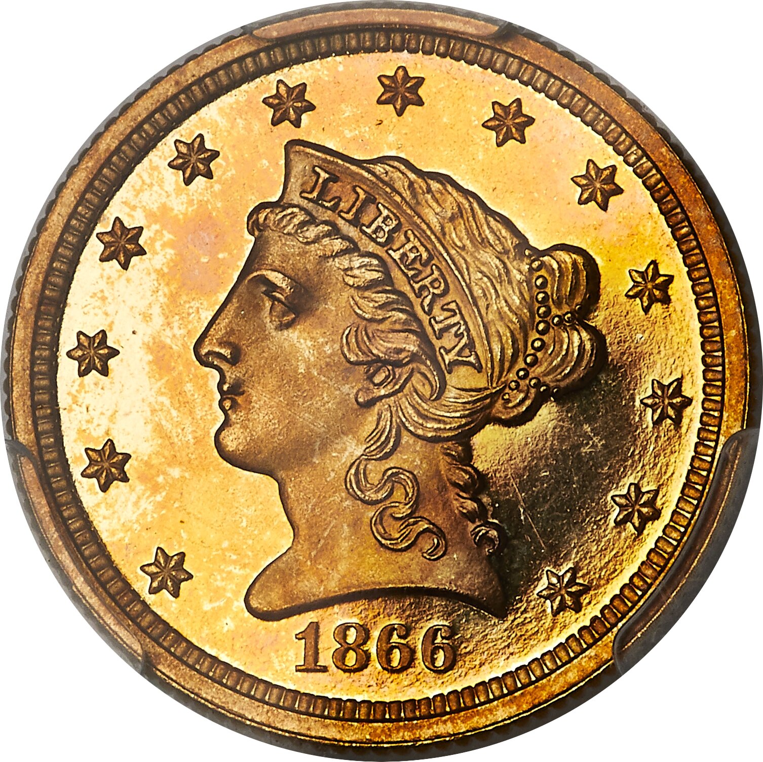 image for: 1866 $2 1/2 PR66+ Deep Cameo PCGS. JD-1, High R.6....