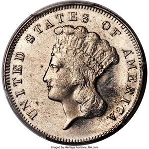 image for: 1870 $3 Three Dollars, Judd-1031, Pollock-1166, R.8, PR63+ PCGS. CAC....