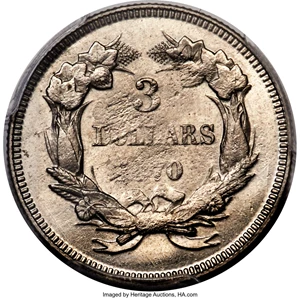 image for: 1870 $3 Three Dollars, Judd-1031, Pollock-1166, R.8, PR63+ PCGS. CAC....