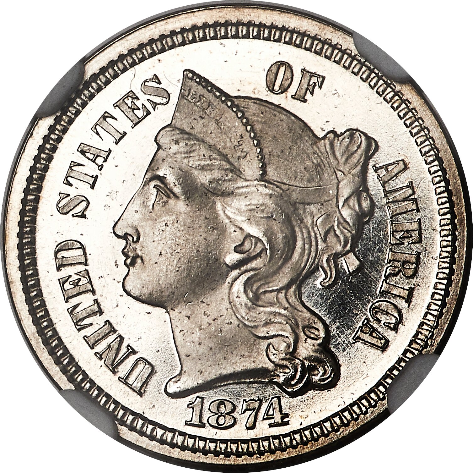 image for: 1874 3CN PR66 Ultra Cameo NGC....