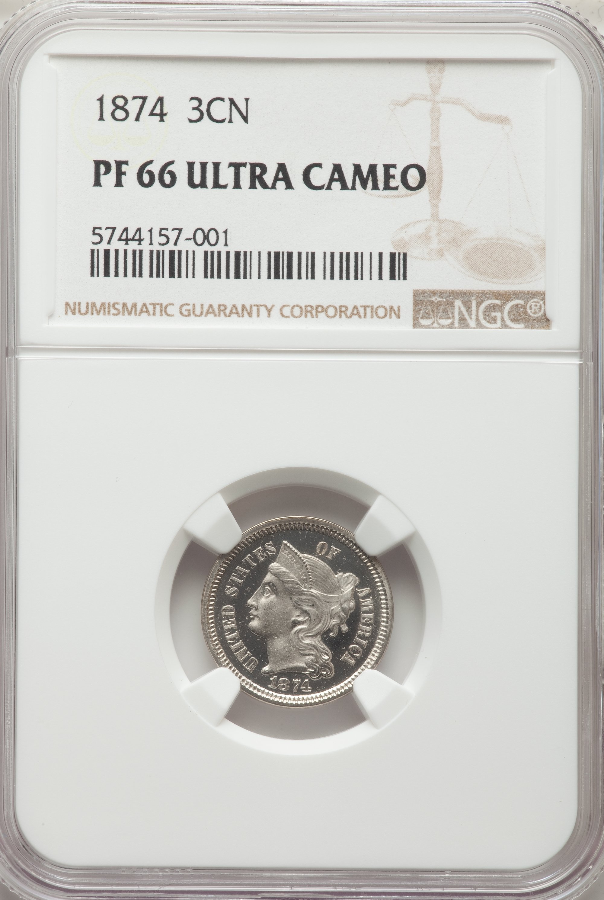 image for: 1874 3CN PR66 Ultra Cameo NGC....