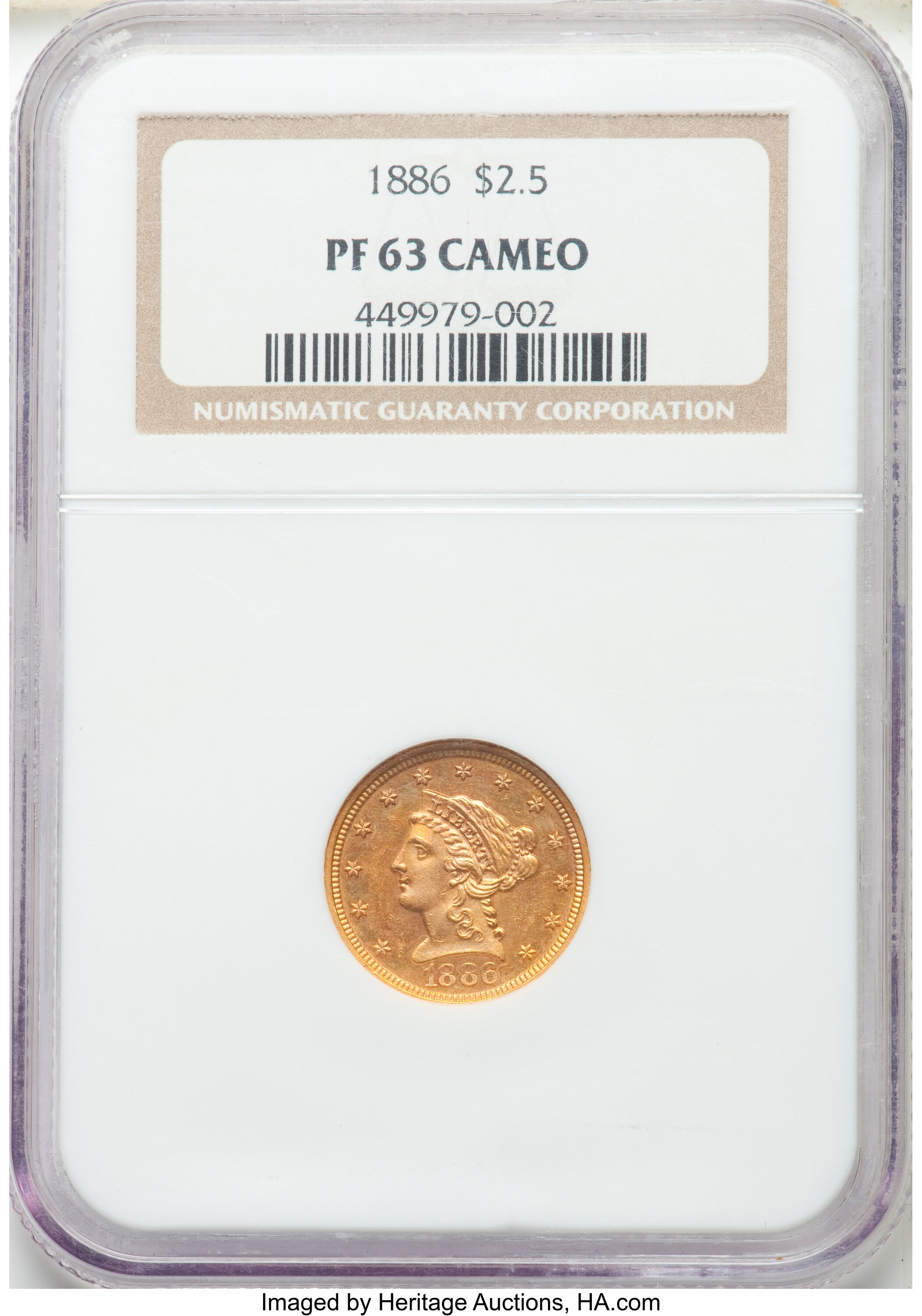 image for: 1886 $2 1/2 PR63 Cameo NGC. JD-1, R.5....