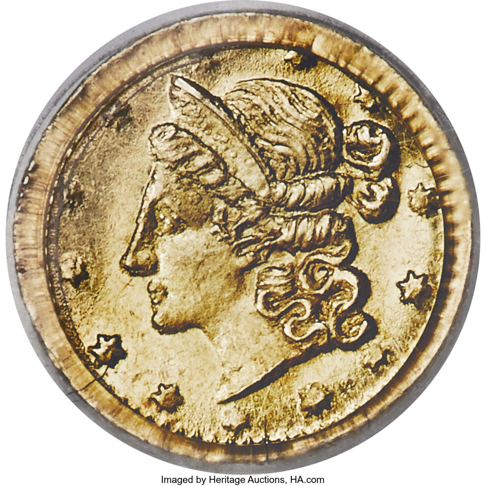 image for: 1853 25C Liberty Round 25 Cents, BG-214, Low R.7, MS64 PCGS....