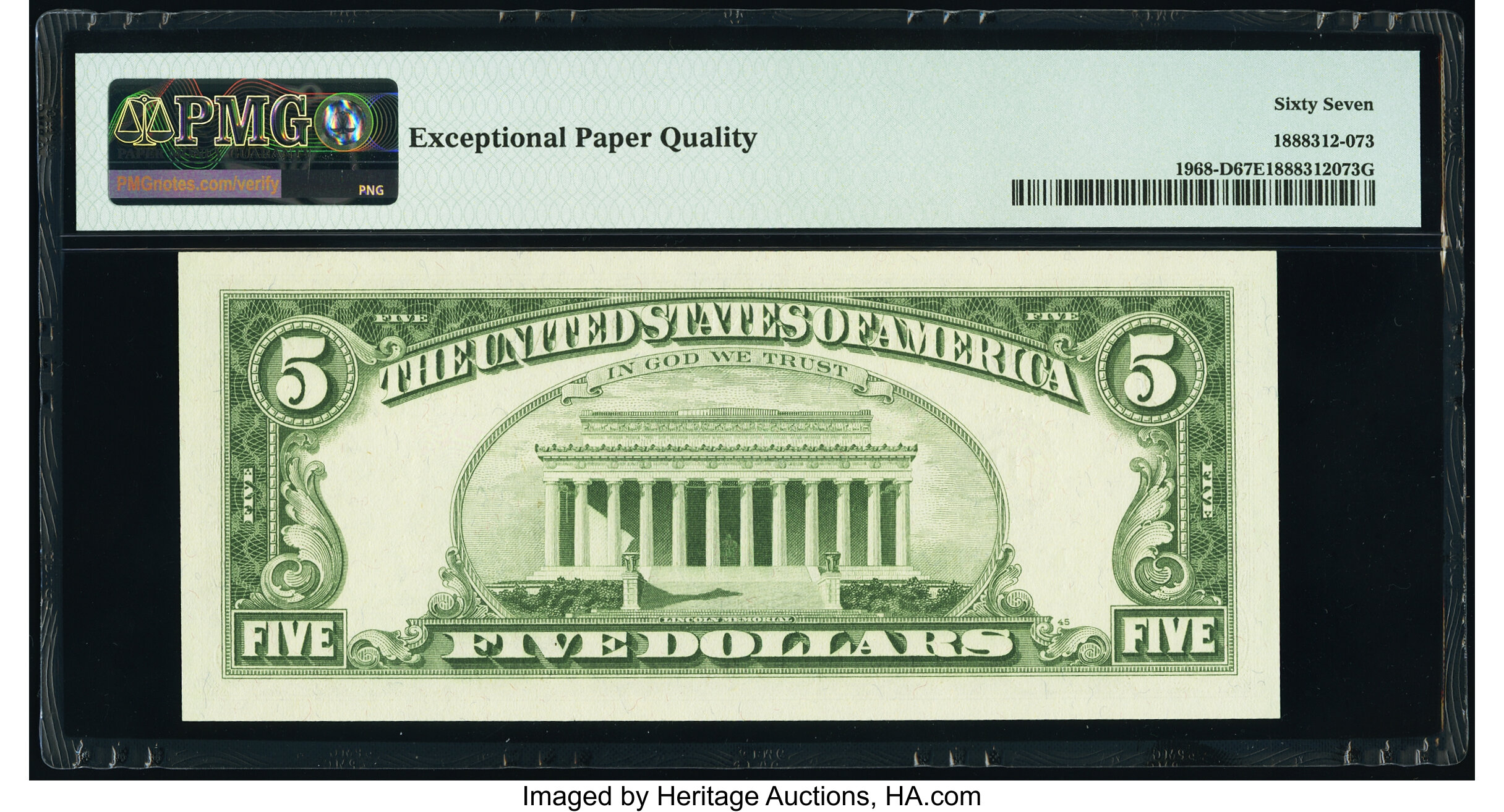 image for: Radar Serial Number 61322316 Fr. 1968-D $5 1963A Federal Reserve Note. PMG Superb Gem Unc 67 EPQ....