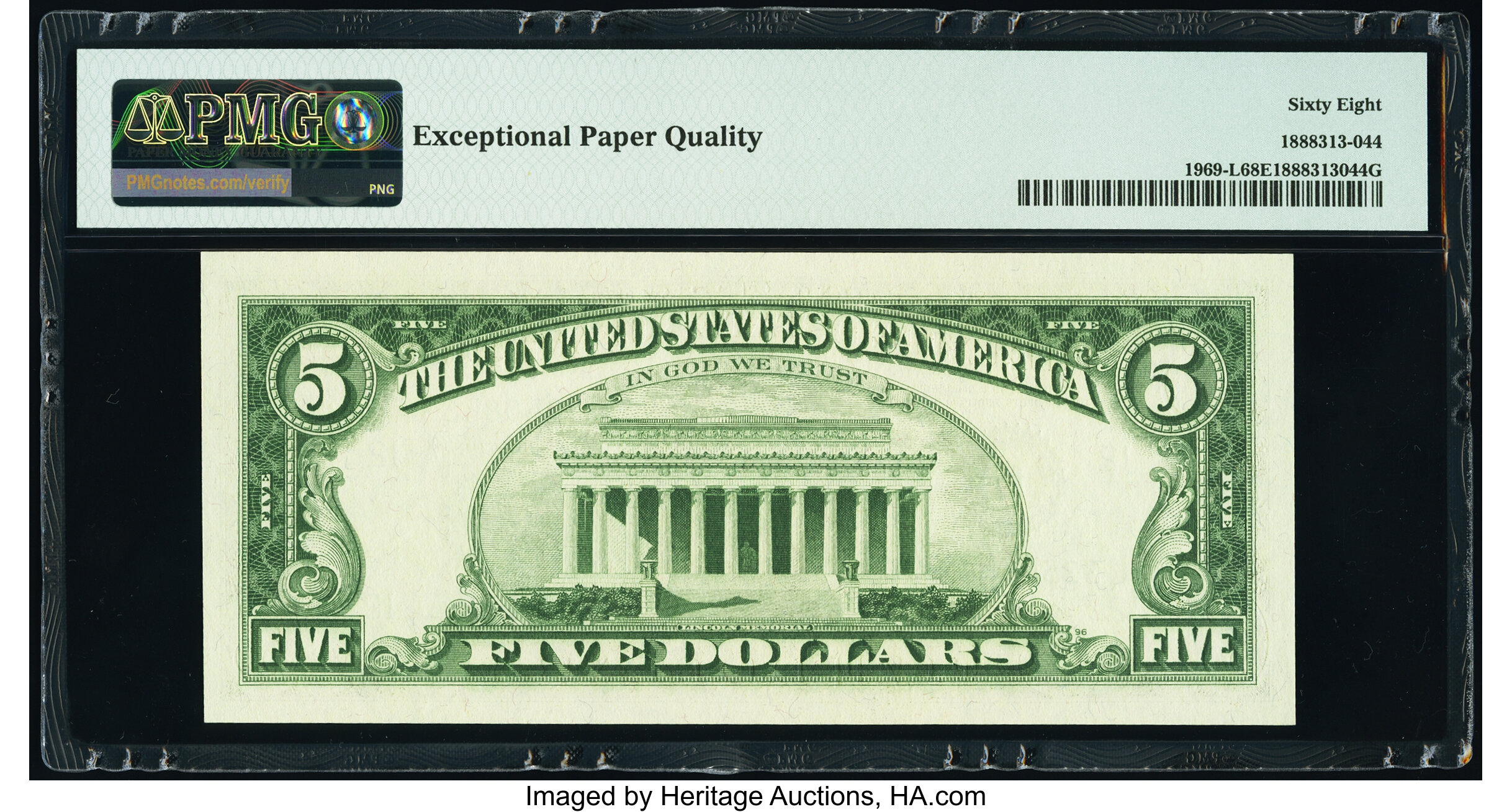 image for: Fr. 1969-L $5 1969 Federal Reserve Note. PMG Superb Gem Unc 68 EPQ....