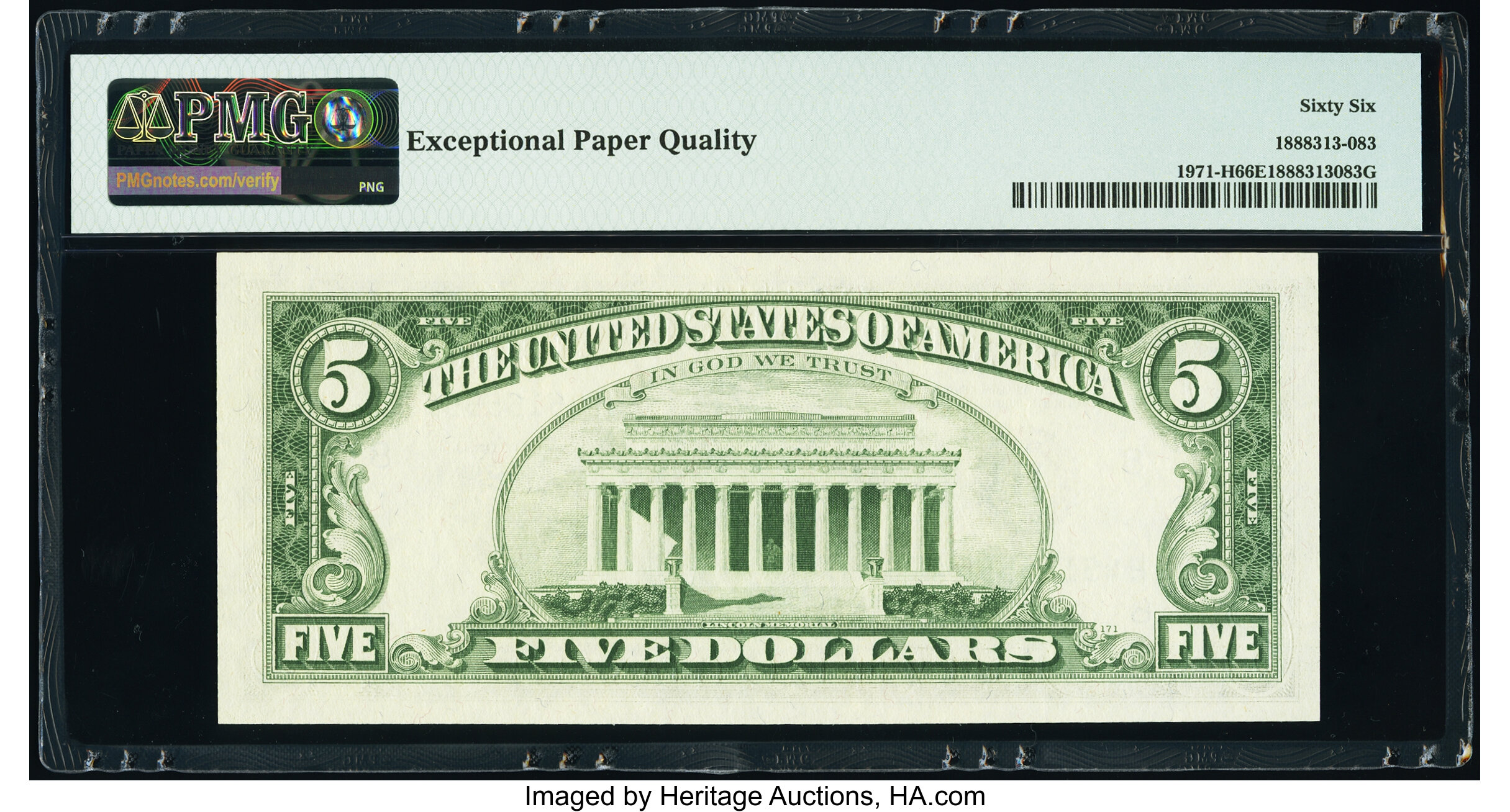image for: Fr. 1971-H $5 1969B Federal Reserve Note. PMG Gem Uncirculated 66 EPQ....