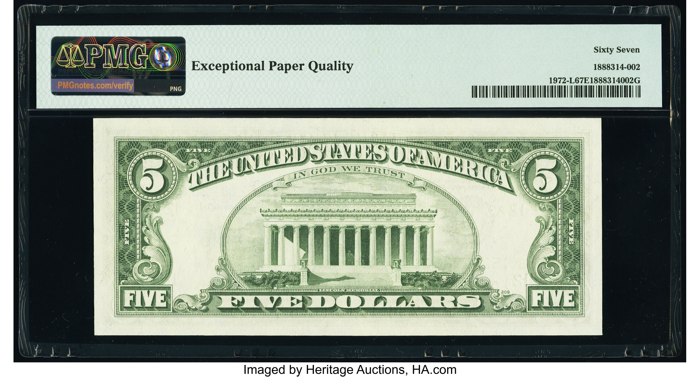 image for: Fr. 1972-L $5 1969C Federal Reserve Note. PMG Superb Gem Unc 67 EPQ....