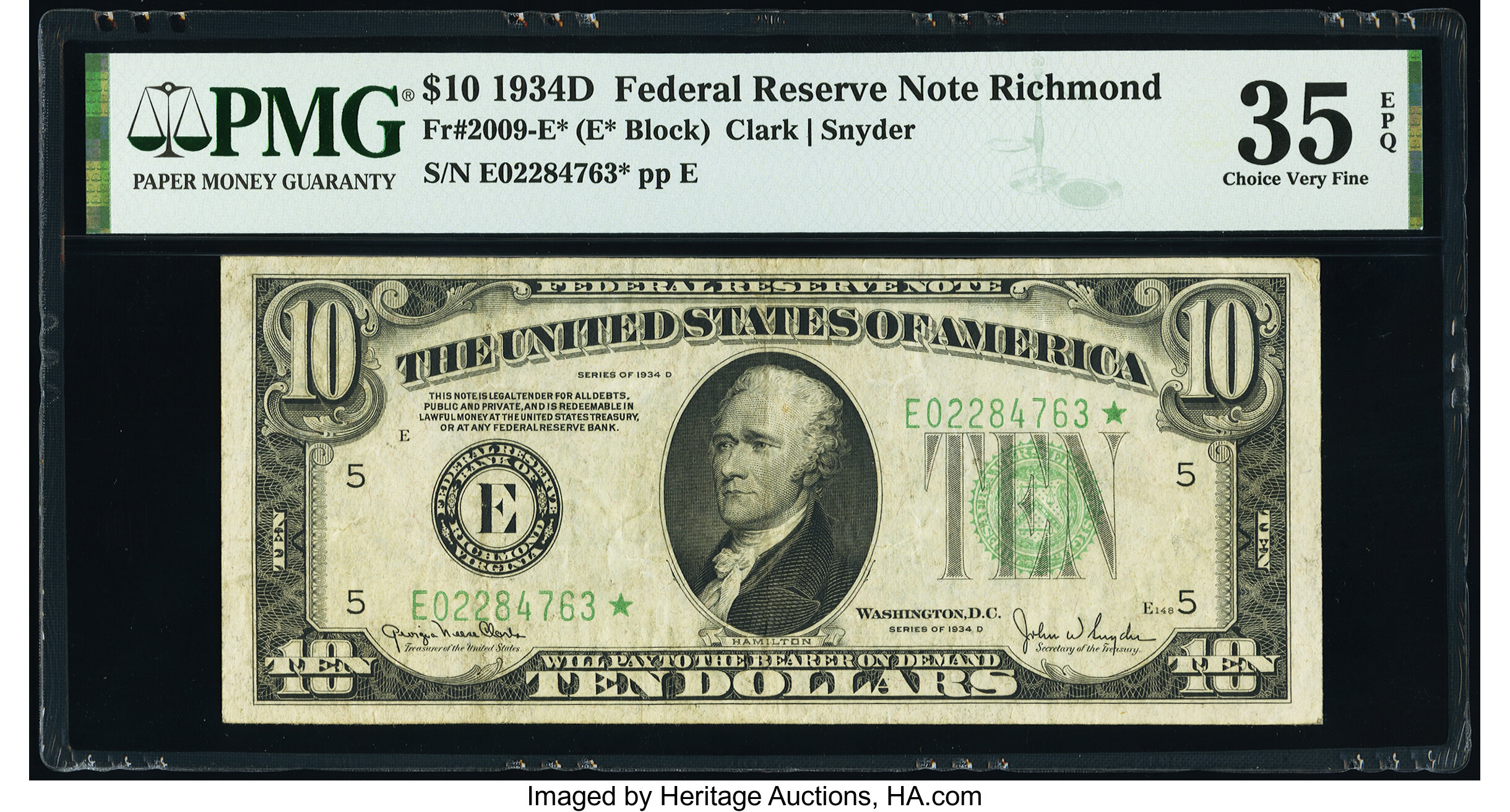 image for: Fr. 2009-E* $10 1934D Federal Reserve Star Note. PMG Choice Very Fine 35 EPQ....