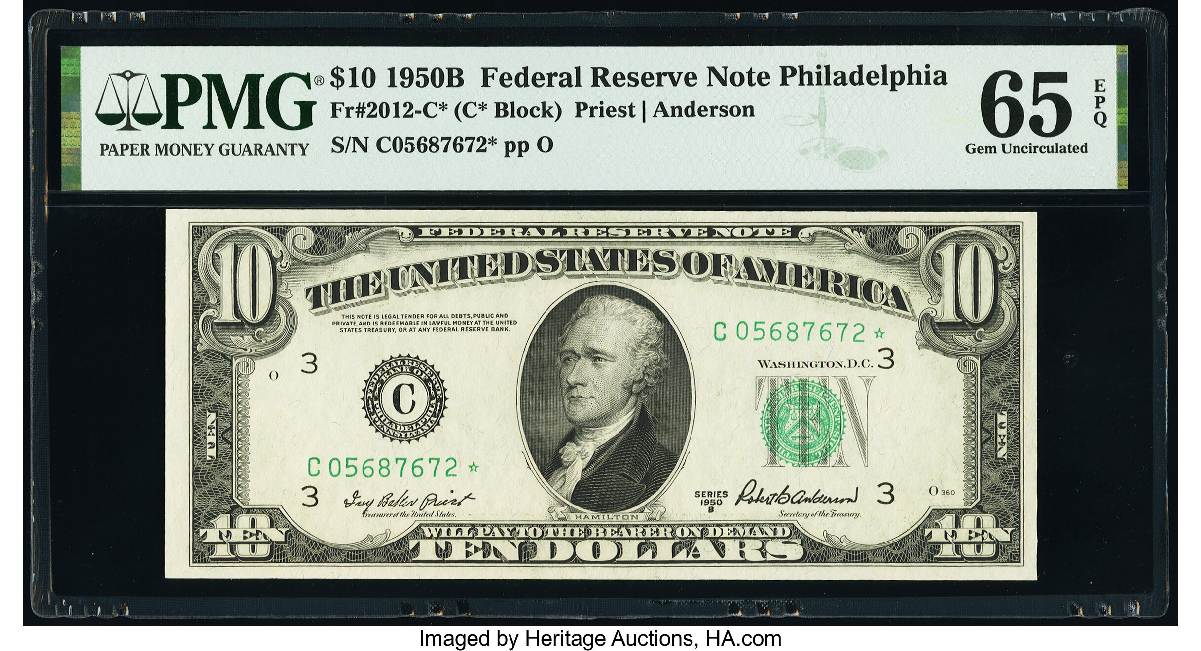 image for: Fr. 2012-C* $10 1950B Federal Reserve Star Note. PMG Gem Uncirculated 65 EPQ....
