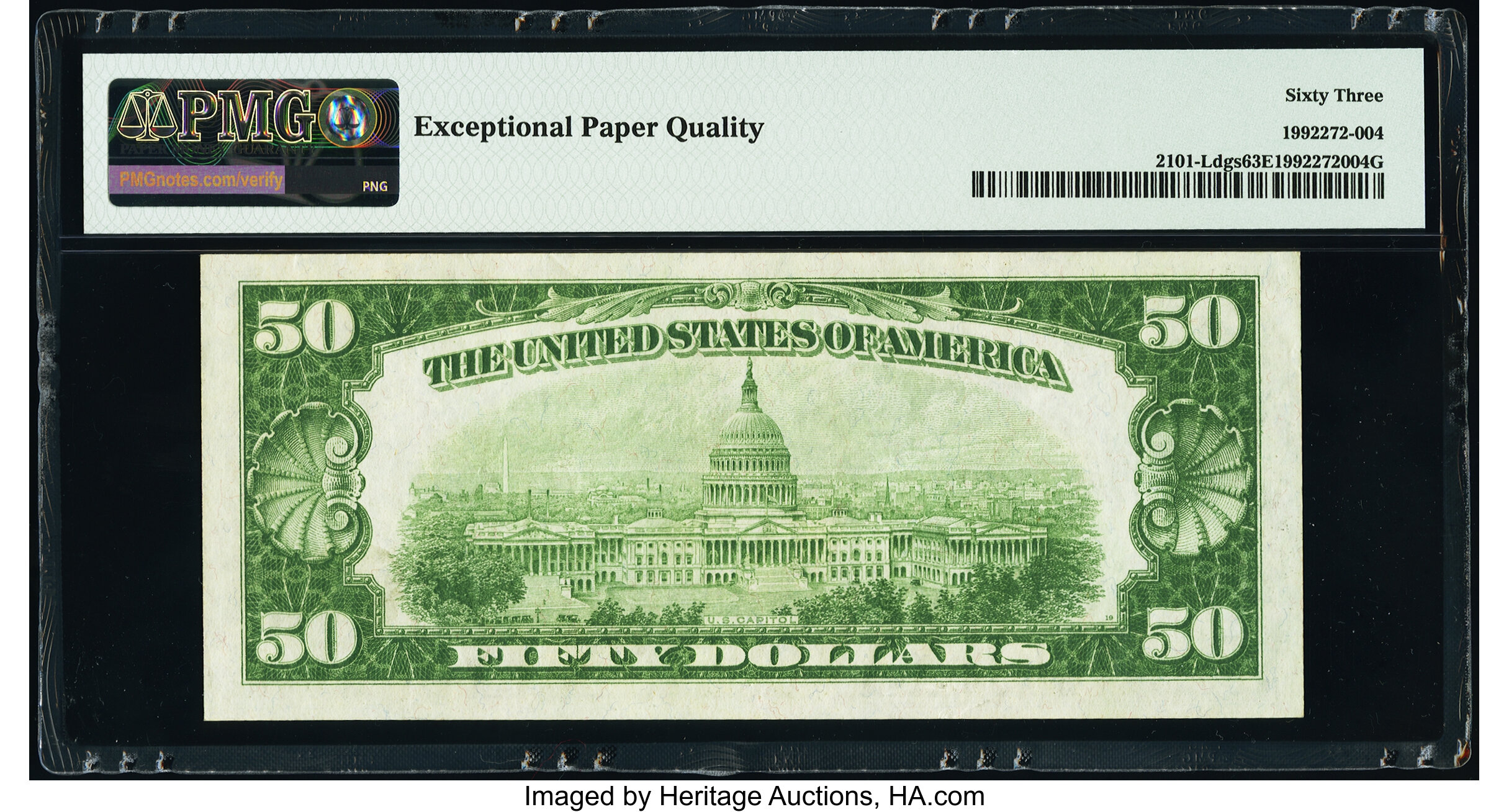 image for: Fr. 2101-L $50 1928A Dark Green Seal Federal Reserve Note. PMG Choice Uncirculated 63 EPQ....