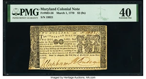 image for: Maryland March 1, 1770 $2 PMG Extremely Fine 40....