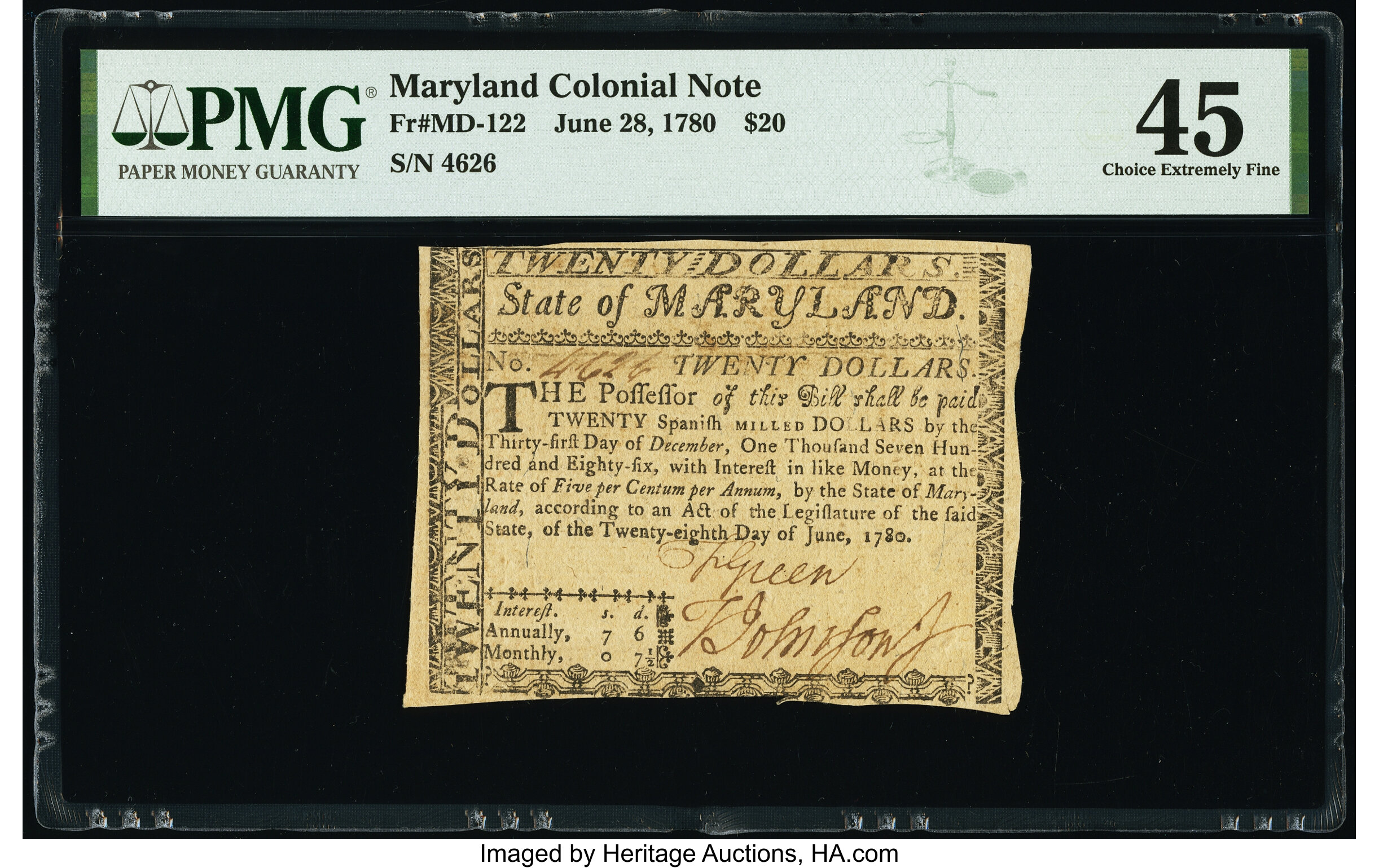 image for: Maryland June 28, 1780 $20 PMG Choice Extremely Fine 45....
