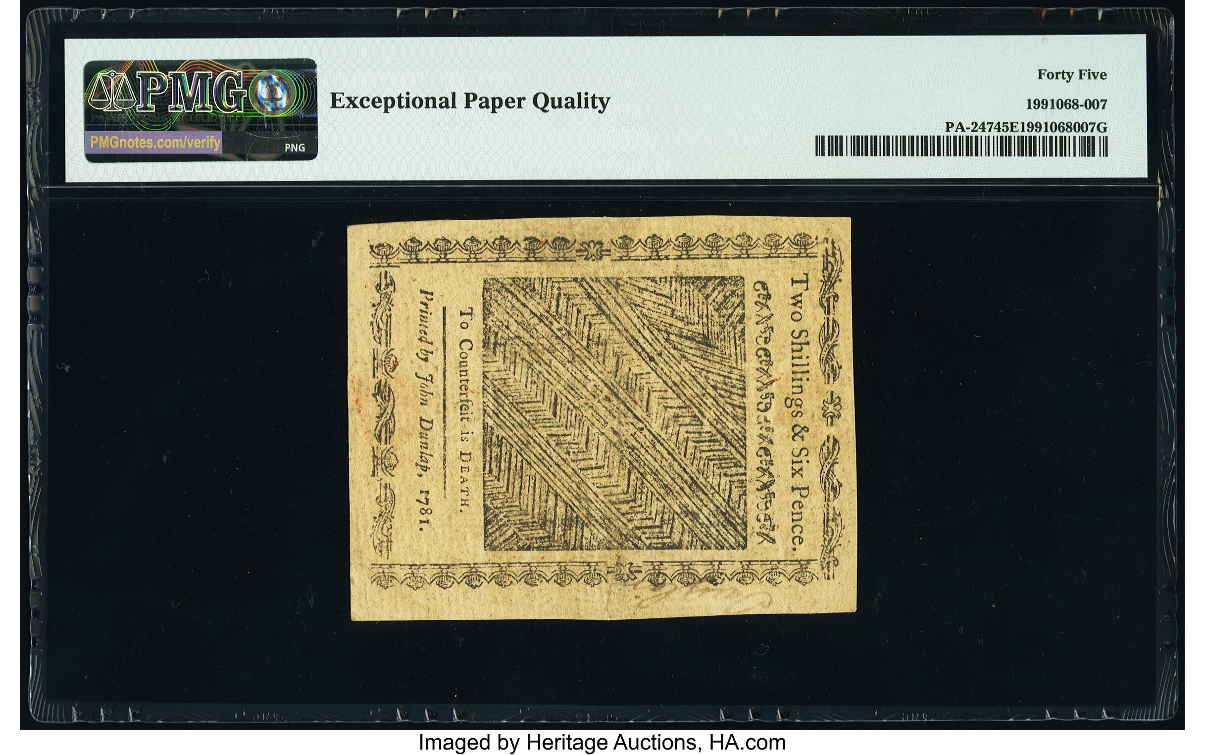 image for: Pennsylvania April 20, 1781 2s 6d PMG Choice Extremely Fine 45 EPQ....