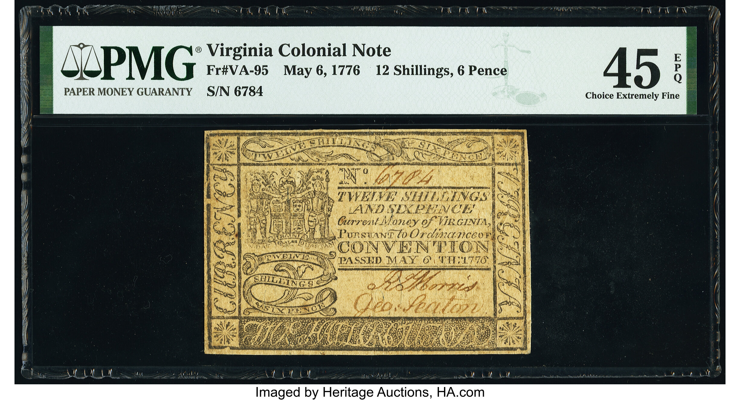 image for: Virginia May 6, 1776 12s 6d PMG Choice Extremely Fine 45 EPQ....
