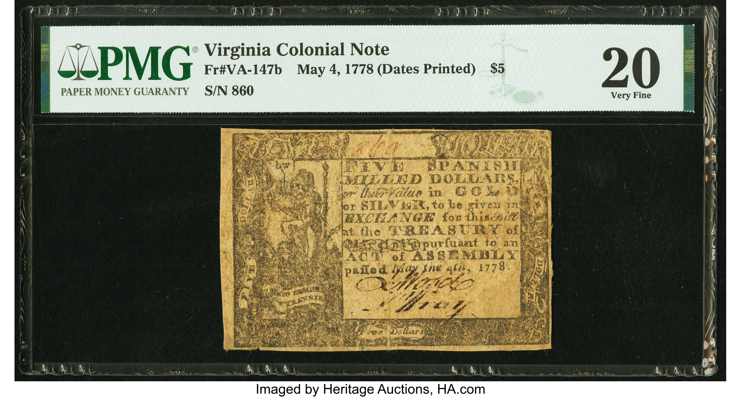 image for: Virginia May 4, 1778 (Dates Printed) $5 PMG Very Fine 20....
