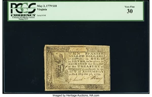 image for: Virginia May 3, 1779 $10 PCGS Very Fine 30....