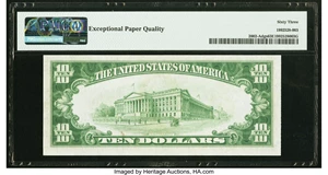 image for: Fr. 2002-A $10 1928B Dark Green Seal Federal Reserve Note. PMG Choice Uncirculated 63 EPQ....