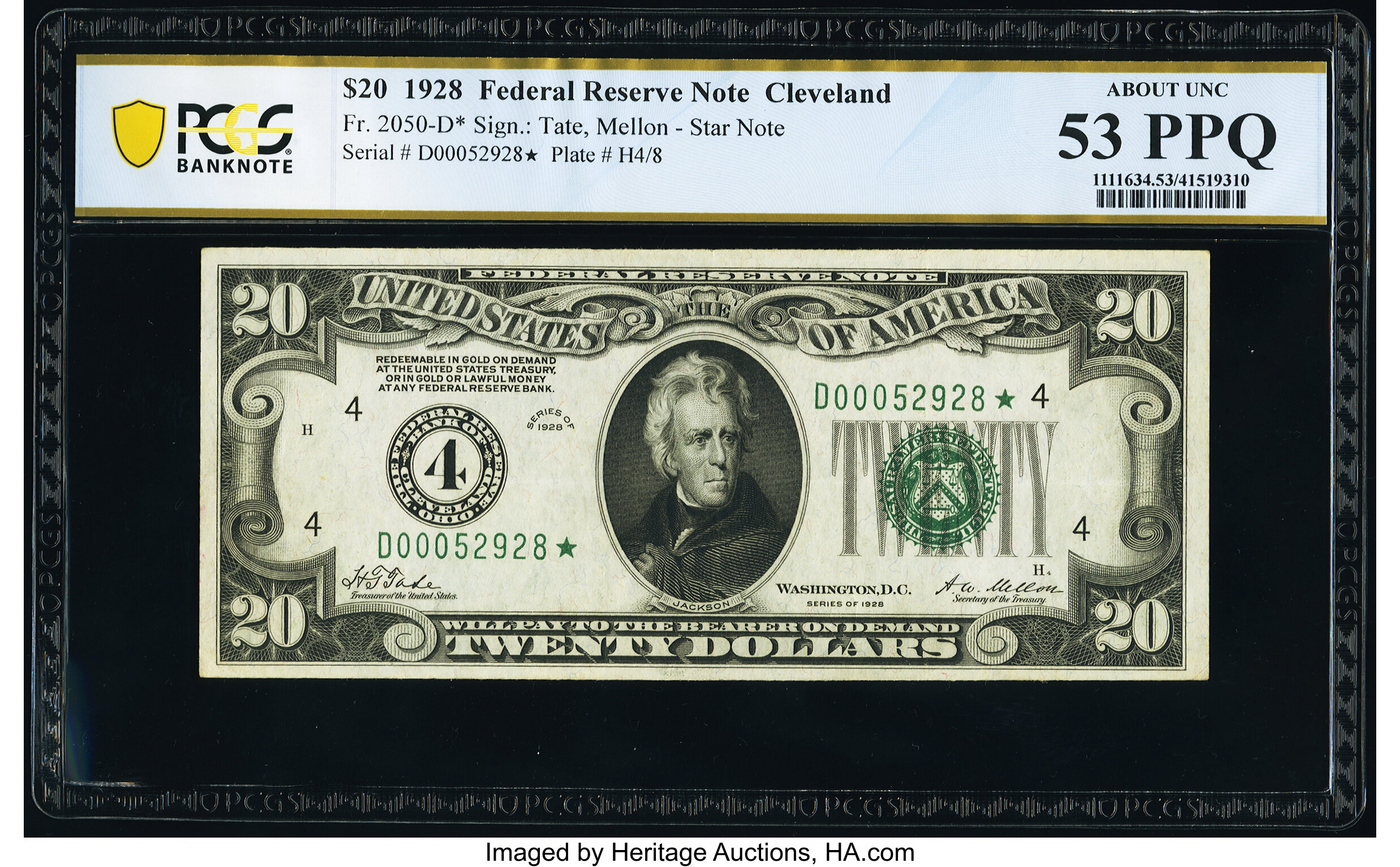 image for: Fr. 2050-D* $20 1928 Federal Reserve Star Note. PCGS Banknote About Unc 53 PPQ....
