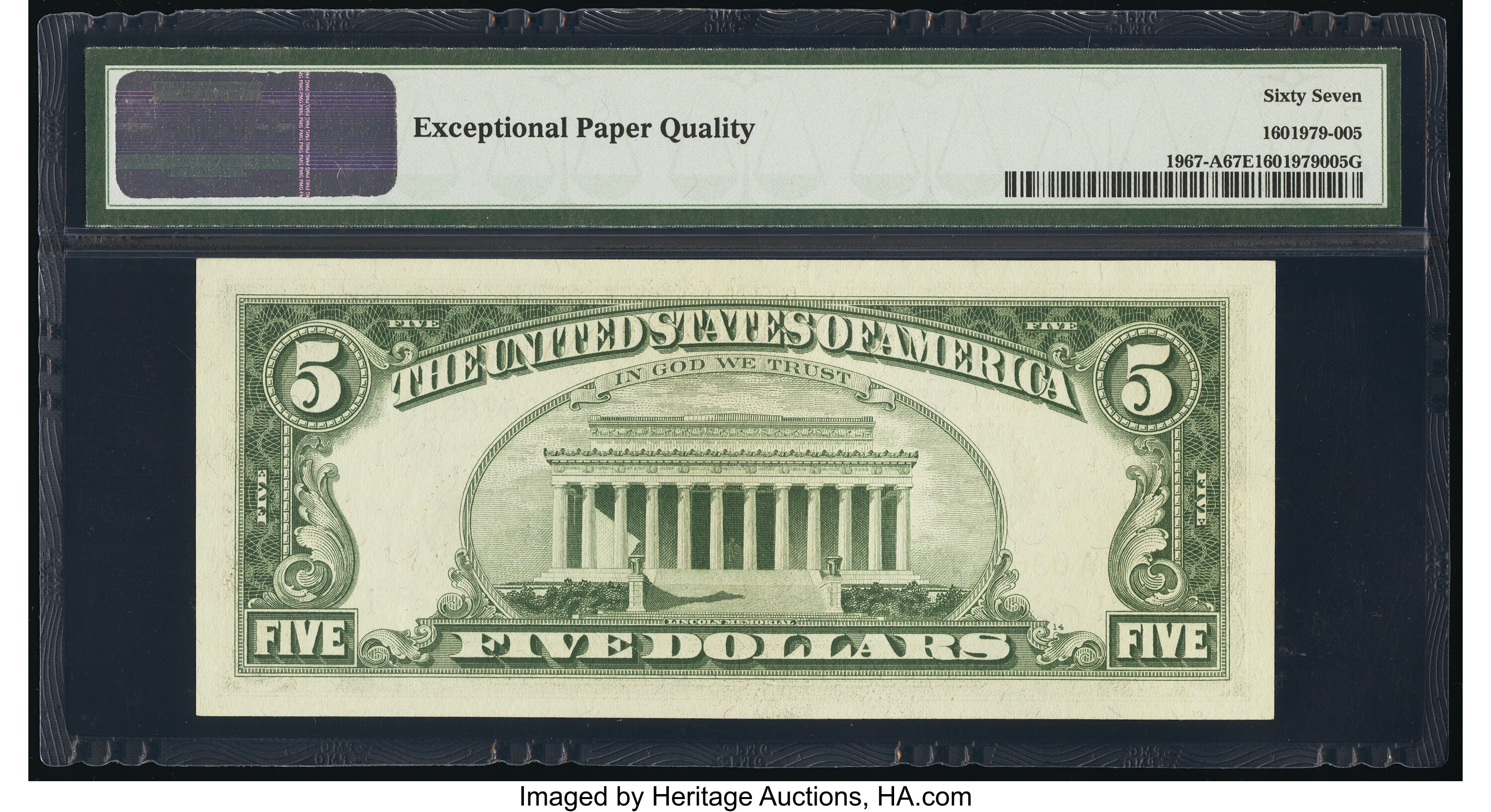 image for: Fr. 1967-A $5 1963 Federal Reserve Note. PMG Superb Gem Unc 67 EPQ....