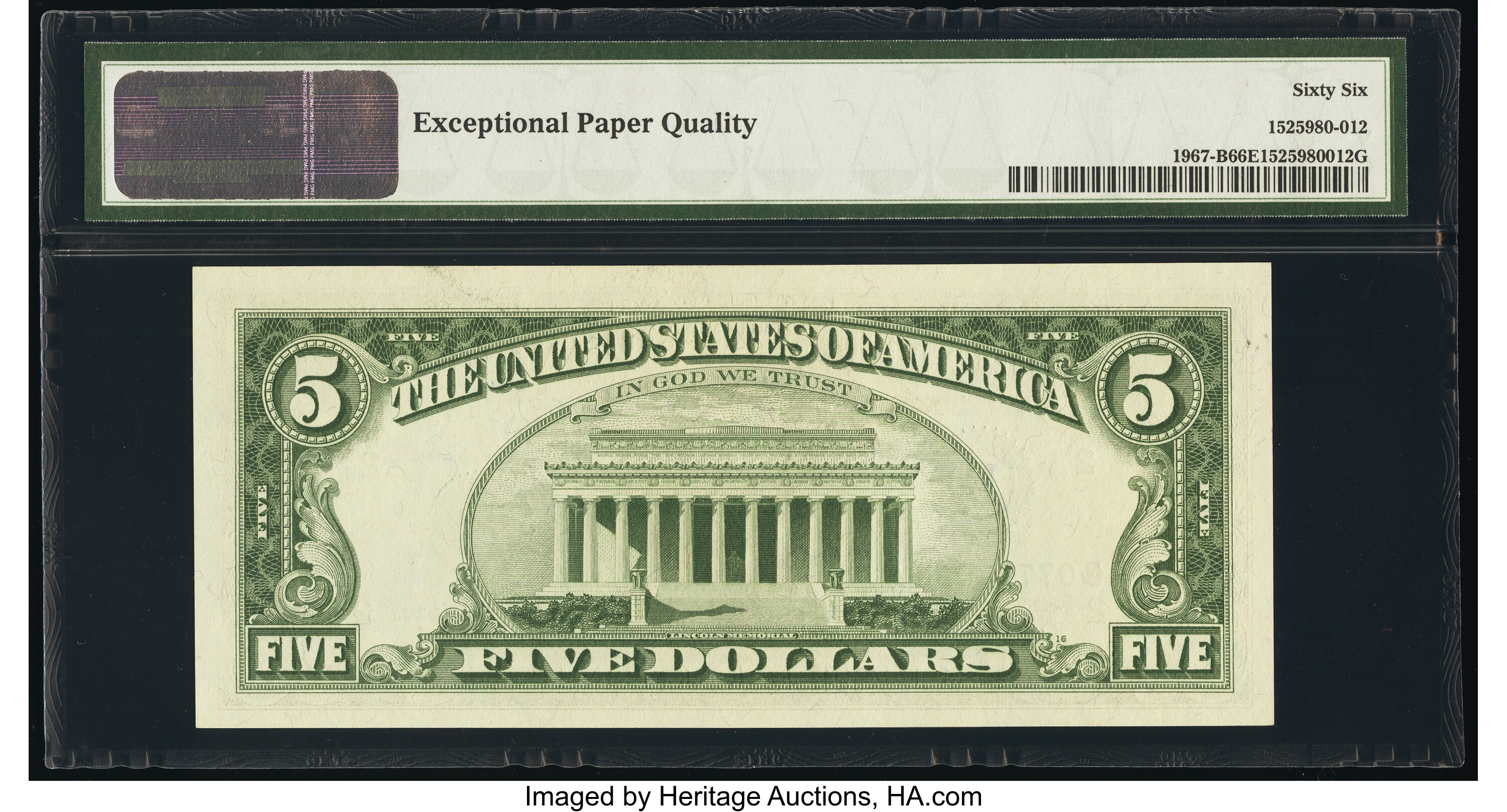 image for: Fr. 1967-B $5 1963 Federal Reserve Note. PMG Gem Uncirculated 66 EPQ....
