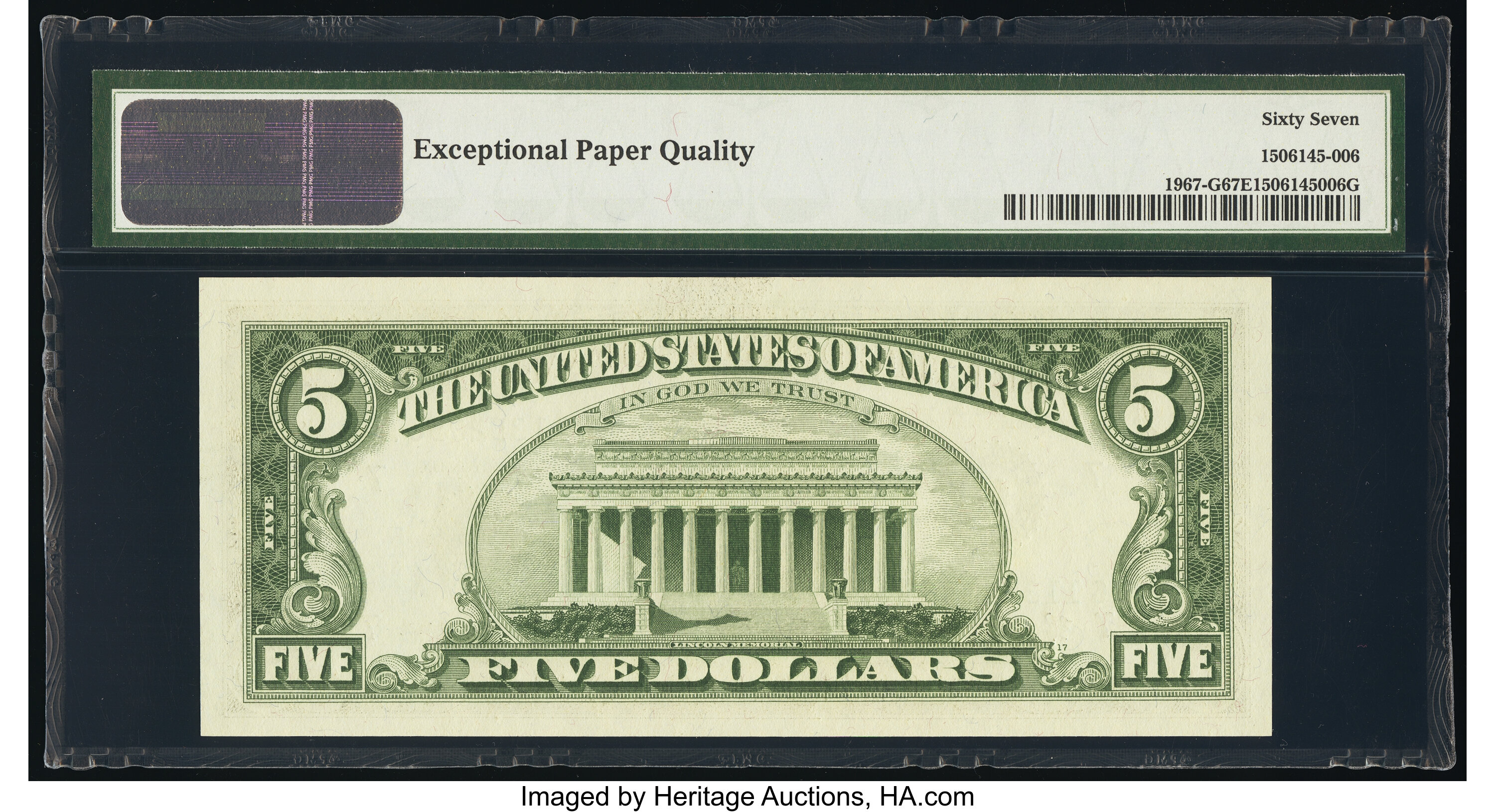 image for: Fr. 1967-G $5 1963 Federal Reserve Note. PMG Superb Gem Unc 67 EPQ....