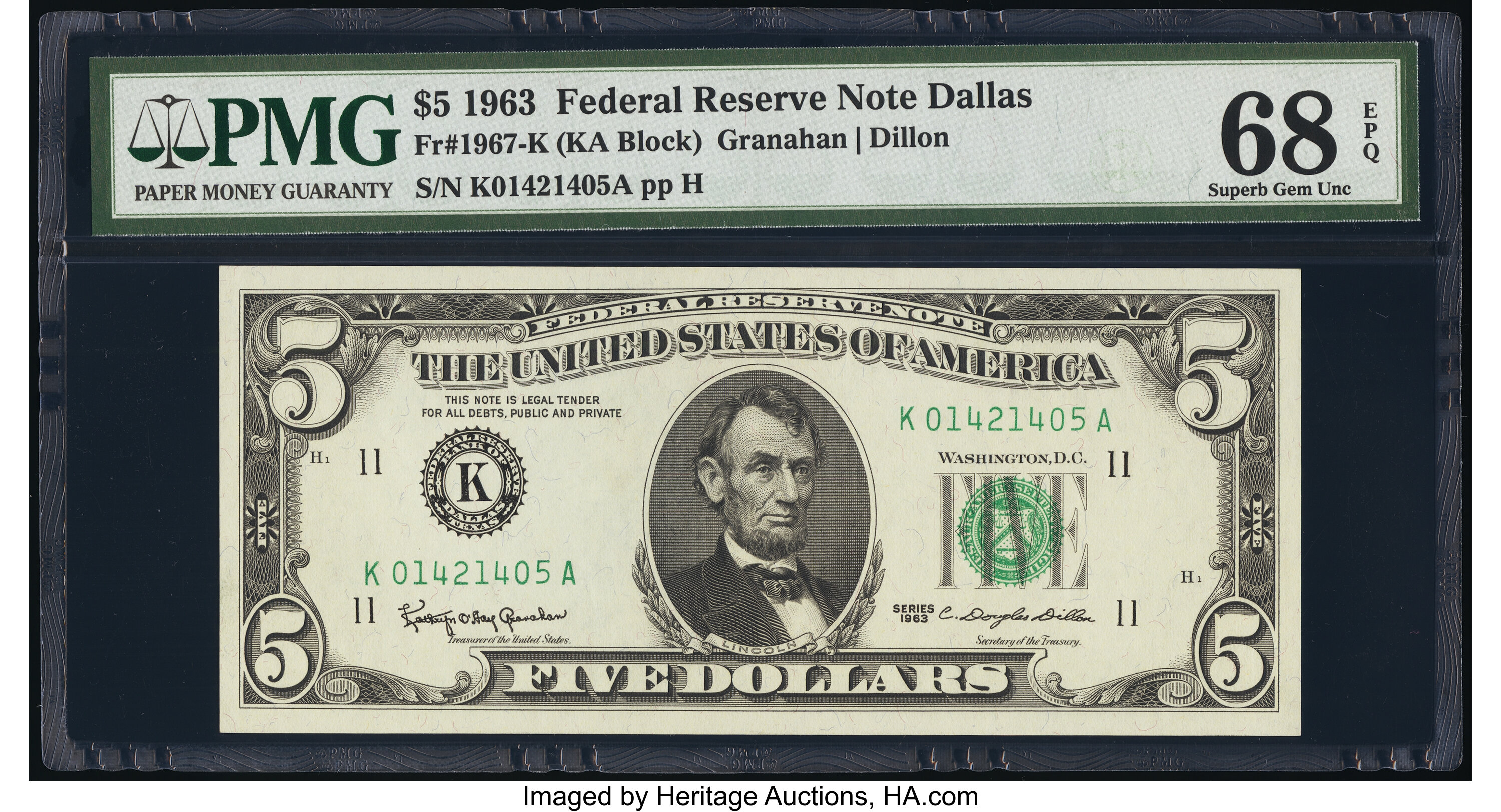 image for: Fr. 1967-K $5 1963 Federal Reserve Note. PMG Superb Gem Unc 68 EPQ....