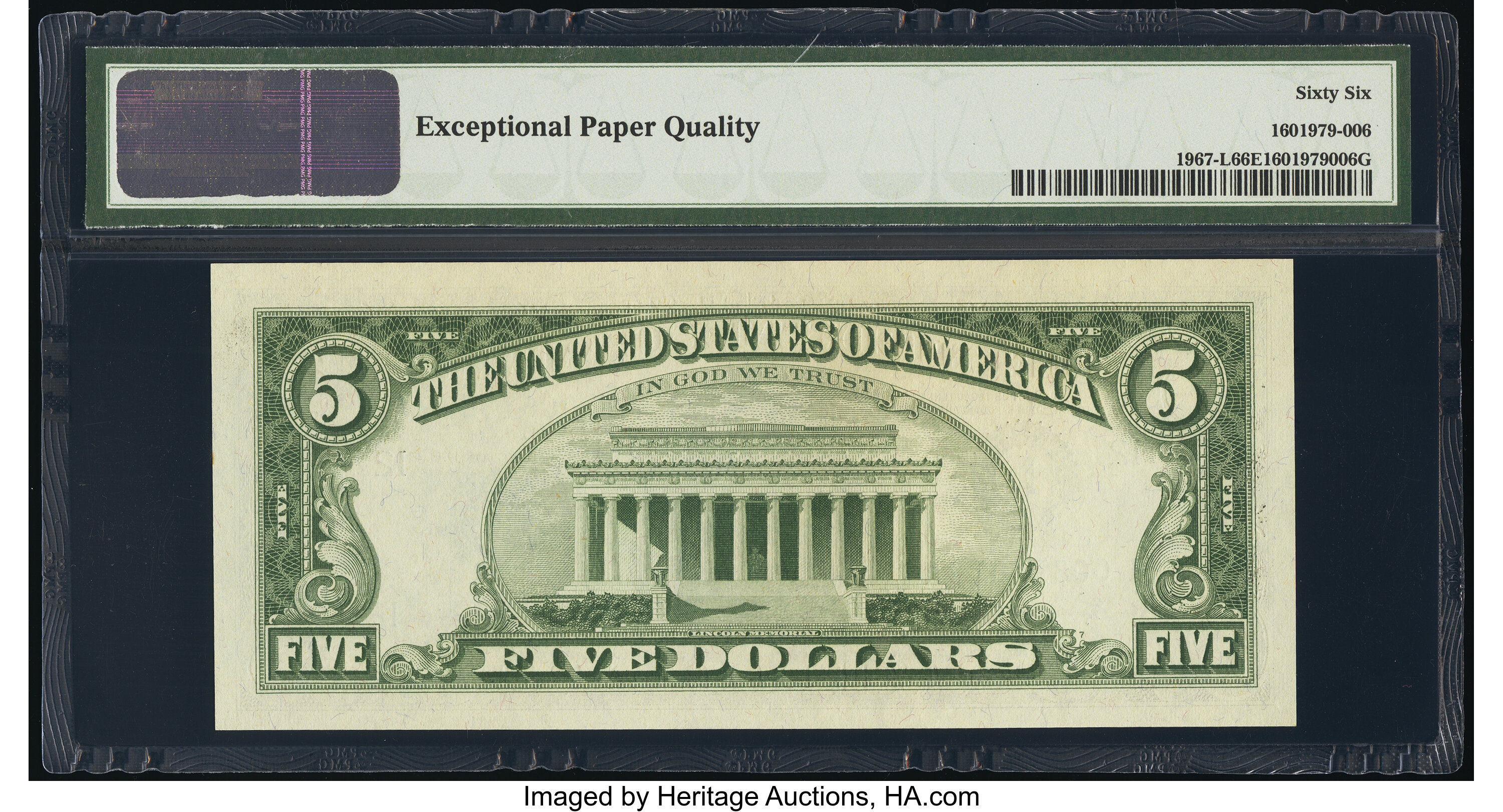 image for: Fr. 1967-L $5 1963 Federal Reserve Note. PMG Gem Uncirculated 66 EPQ....