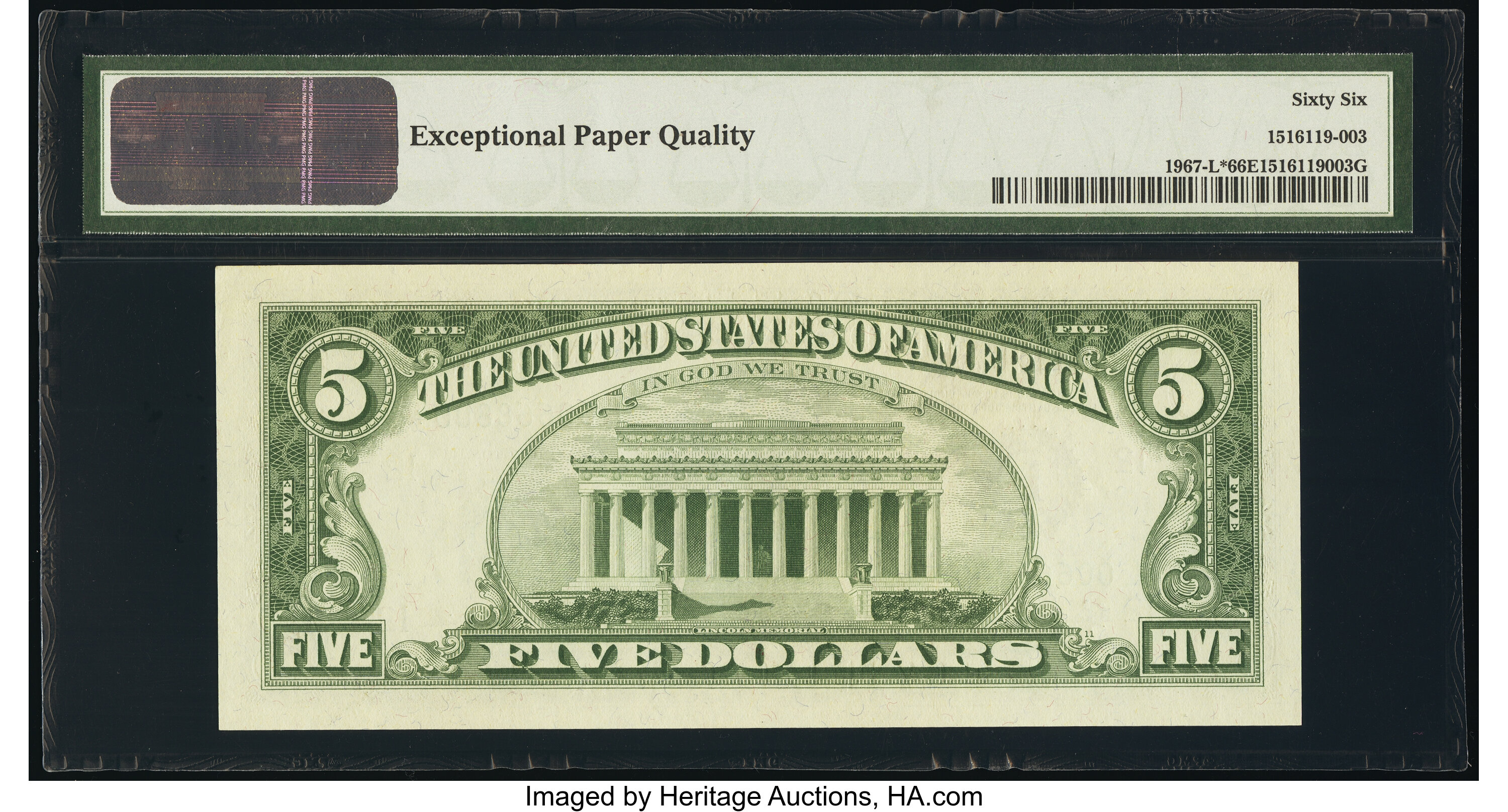 image for: Fr. 1967-L* $5 1963 Federal Reserve Note. PMG Gem Uncirculated 66 EPQ....