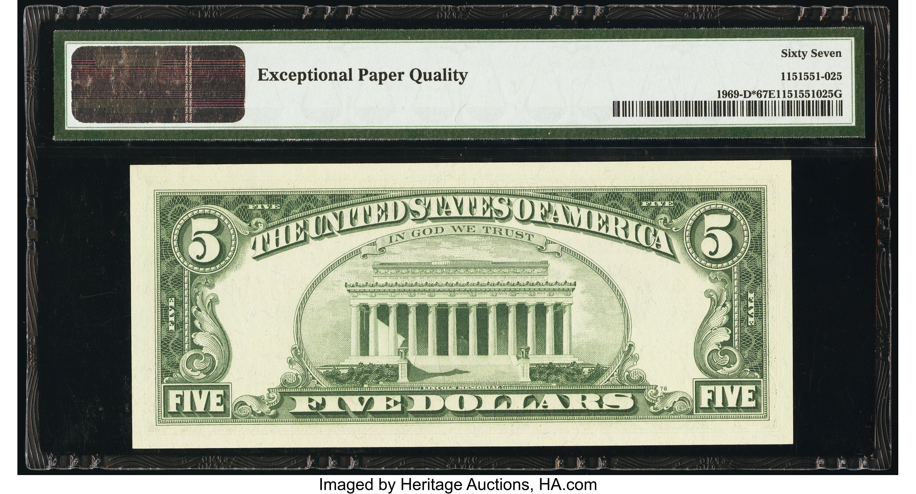 image for: Fr. 1969-D* $5 1969 Federal Reserve Star Note. PMG Superb Gem Unc 67 EPQ....