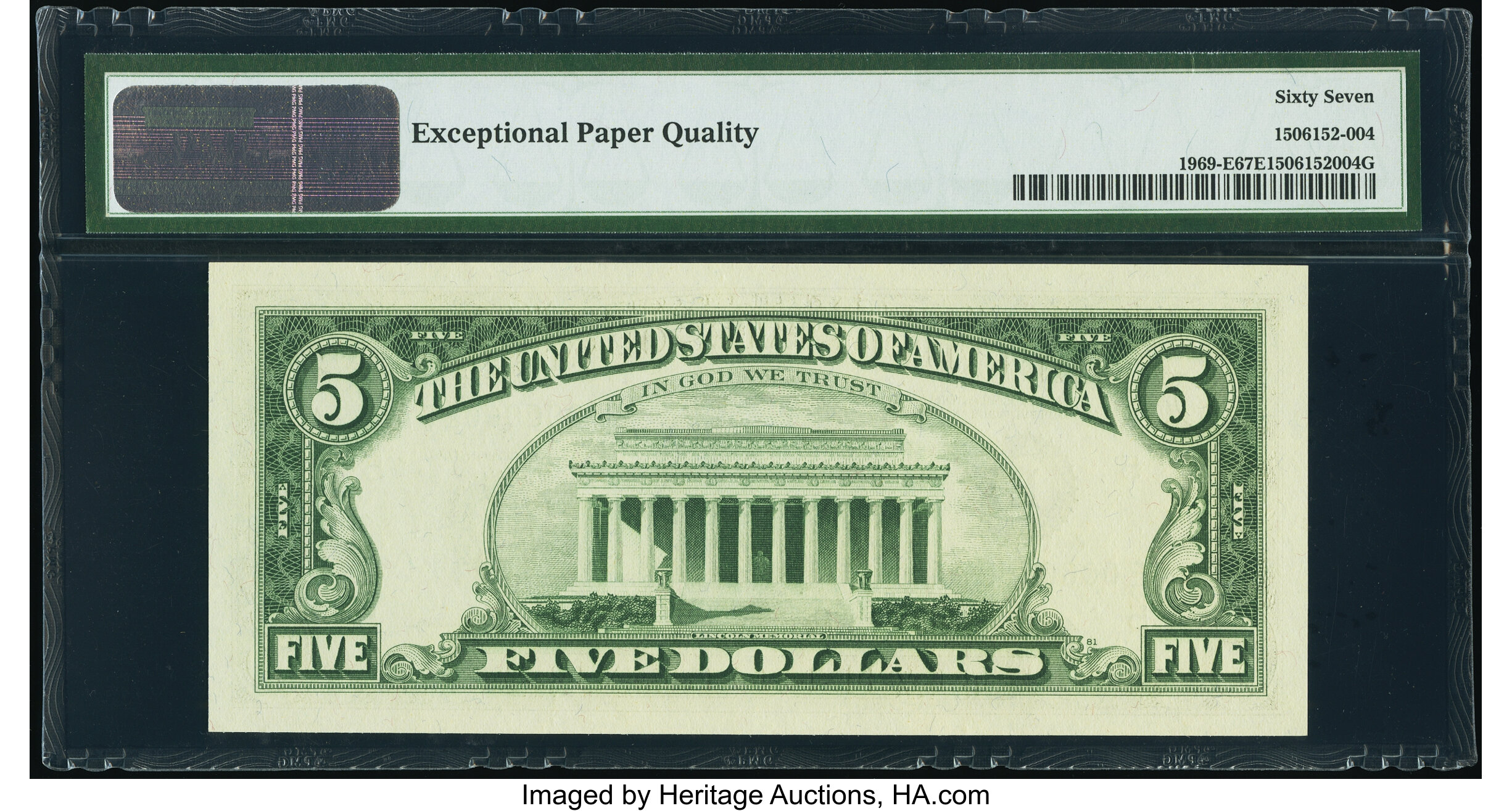 image for: Fr. 1969-E $5 1969 Federal Reserve Note. PMG Superb Gem Unc 67 EPQ....