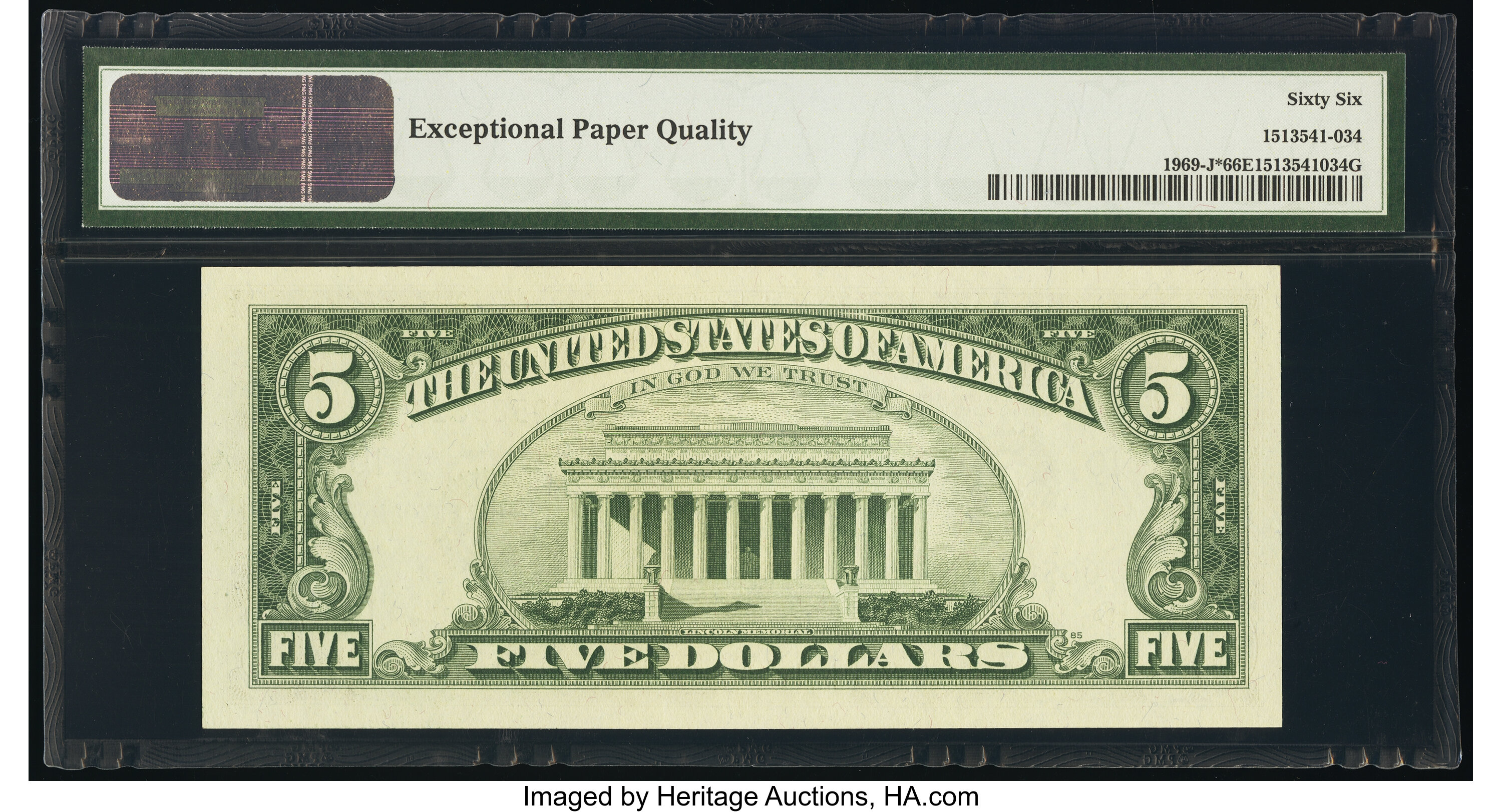 image for: Fr. 1969-J* $5 1969 Federal Reserve Star Note. PMG Gem Uncirculated 66 EPQ....