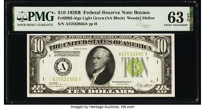 image for: Fr. 2002-A $10 1928B Light Green Seal Federal Reserve Note. PMG Choice Uncirculated 63 EPQ....