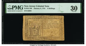 image for: New Jersey January 9, 1781 4s PMG Very Fine 30....