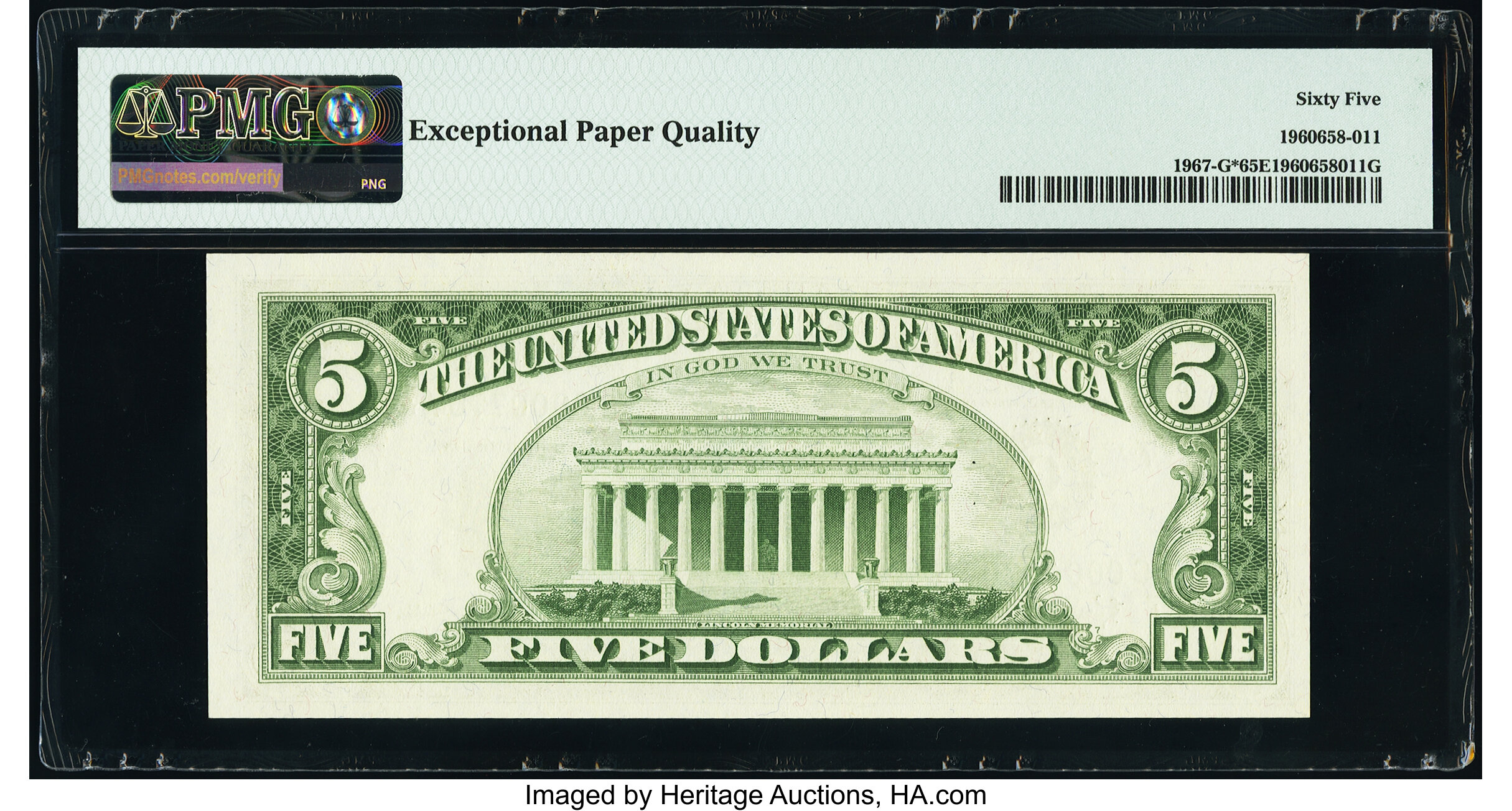 image for: Low Serial Number 7707 Fr. 1967-G* $5 1963 Federal Reserve Star Note. PMG Gem Uncirculated 65 EPQ....