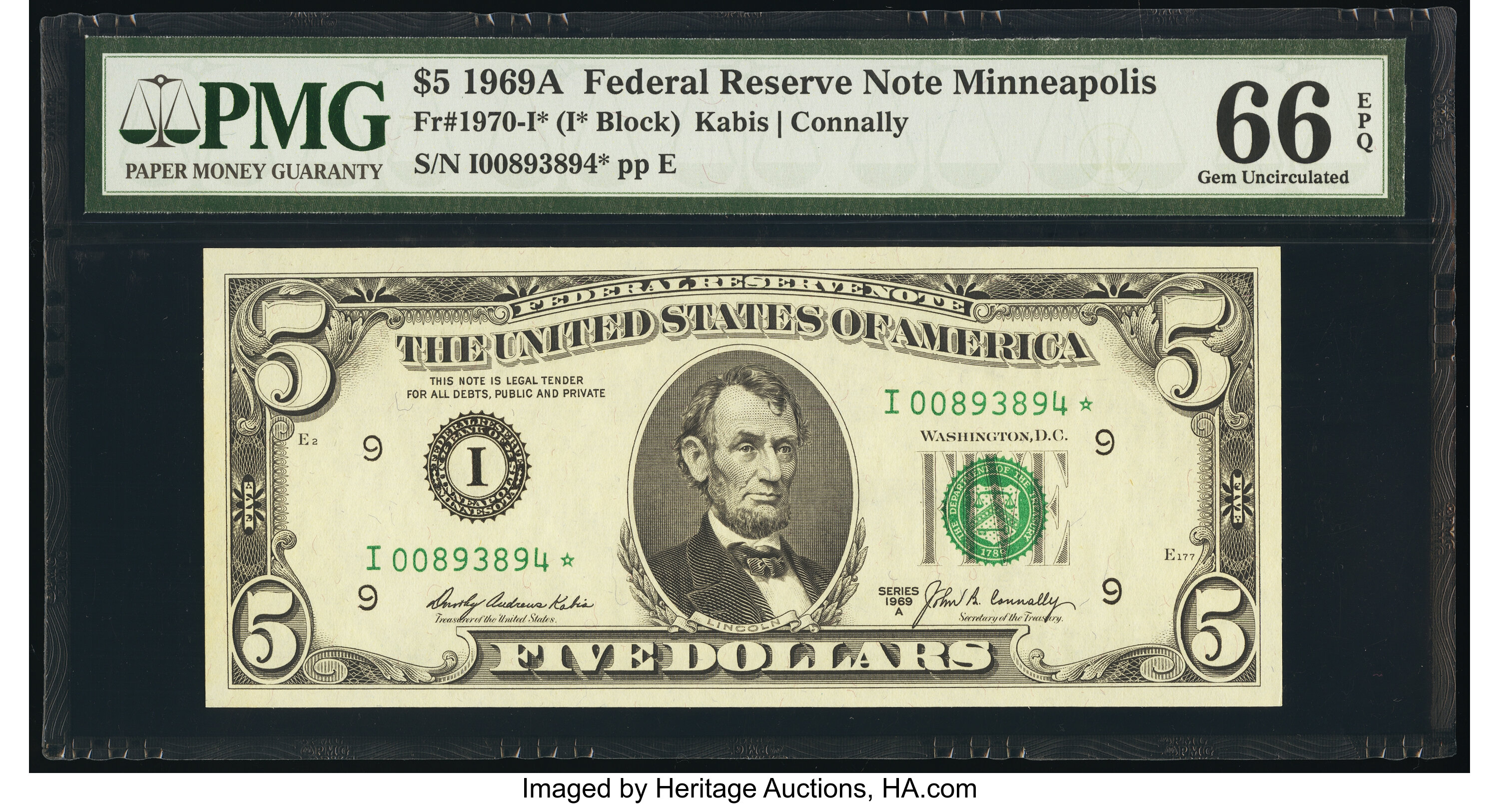 image for: Fr. 1970-I* $5 1969A Federal Reserve Star Note. PMG Gem Uncirculated 66 EPQ....