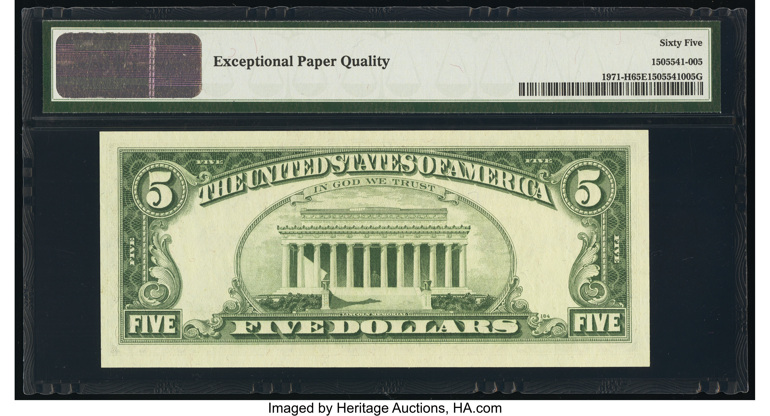 image for: Fr. 1971-H $5 1969B Federal Reserve Note. PMG Gem Uncirculated 65 EPQ....