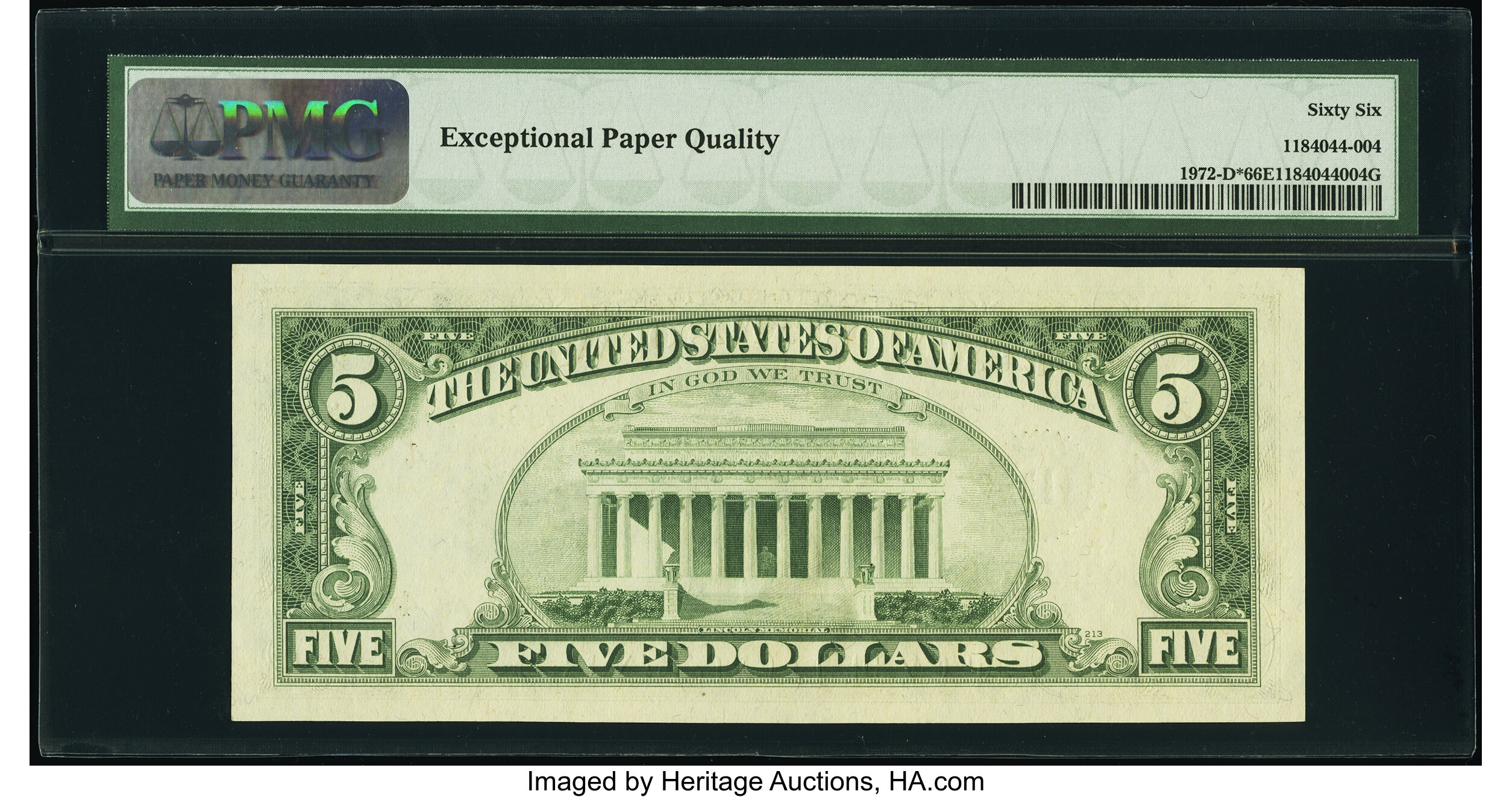 image for: Fr. 1972-D* $5 1969C Federal Reserve Star Note. PMG Gem Uncirculated 66 EPQ....