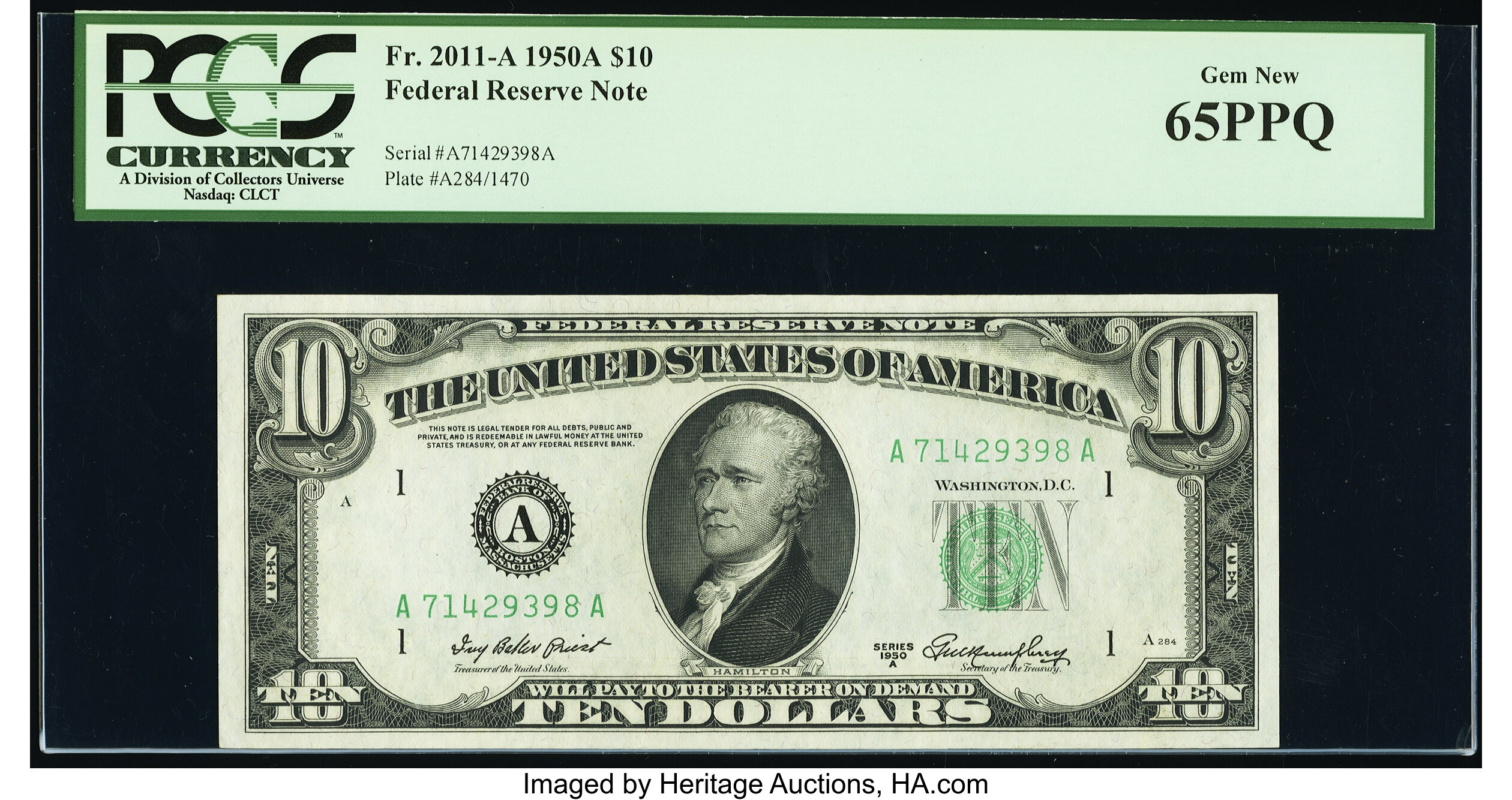 image for: Fr. 2011-A $10 1950A Federal Reserve Note. PCGS Gem New 65PPQ....