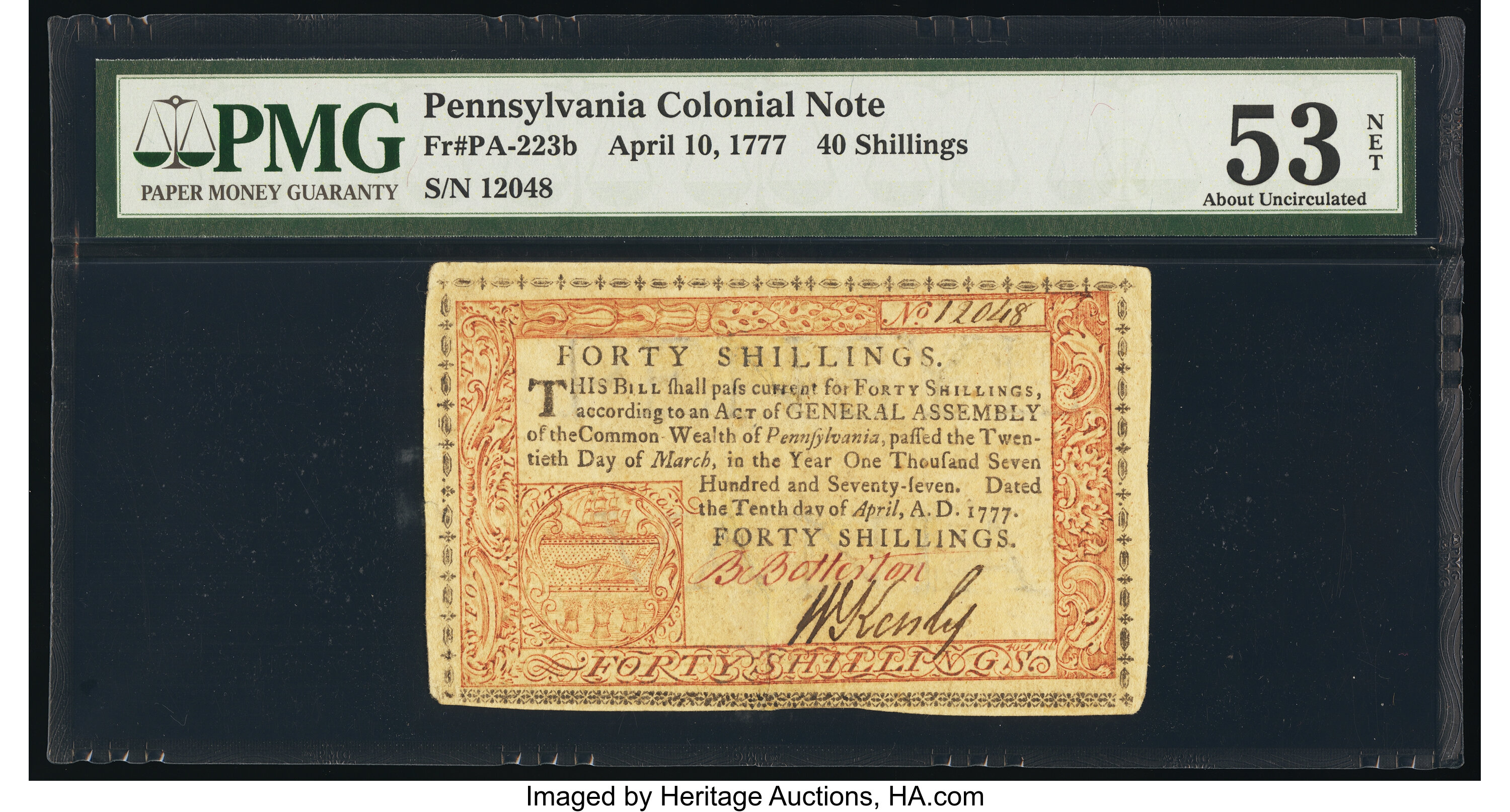 image for: Pennsylvania April 10, 1777 40s Red and Black PMG About Uncirculated 53 Net....