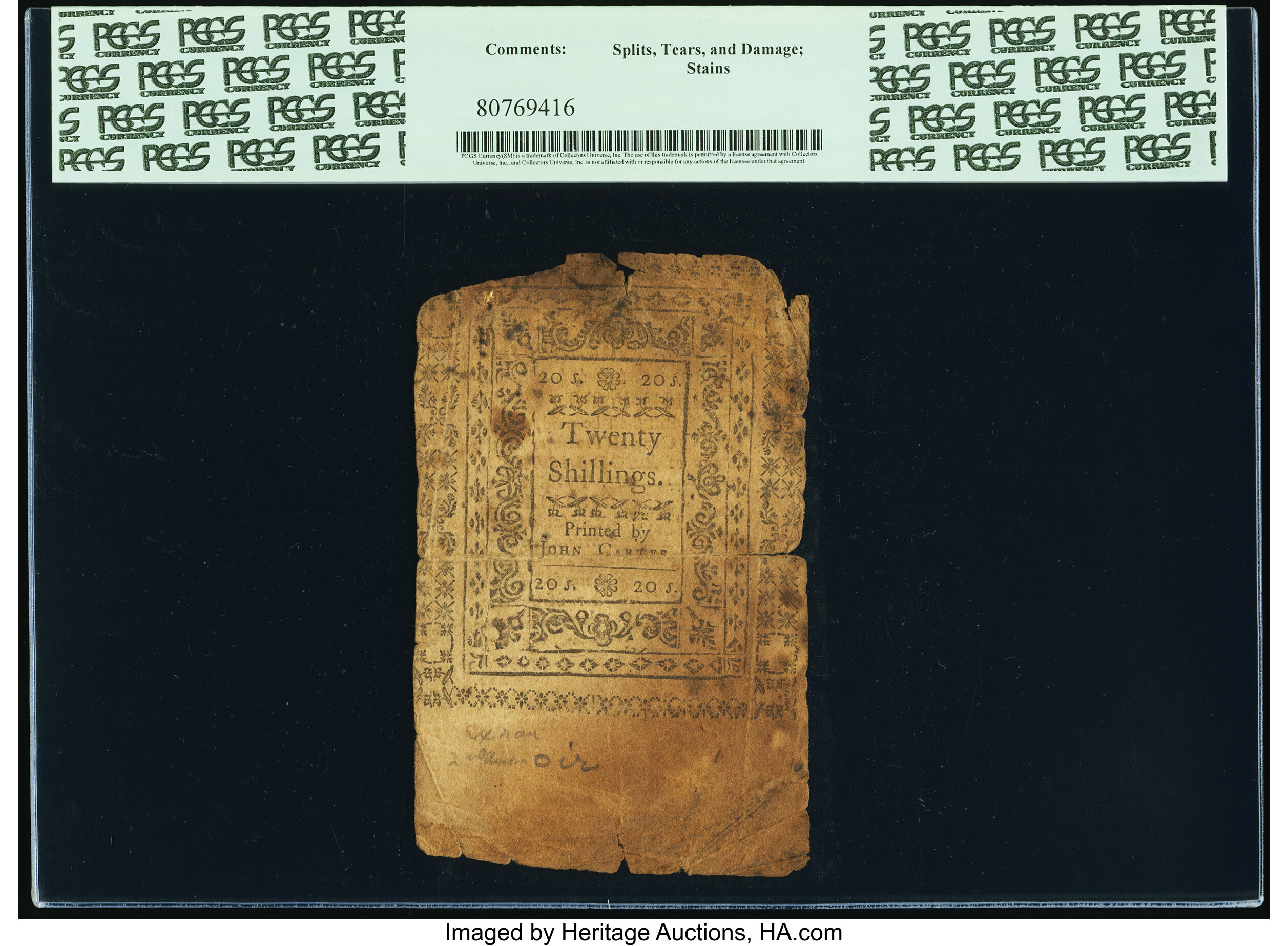 image for: Rhode Island November 6, 1775 20s PCGS Very Good 8....