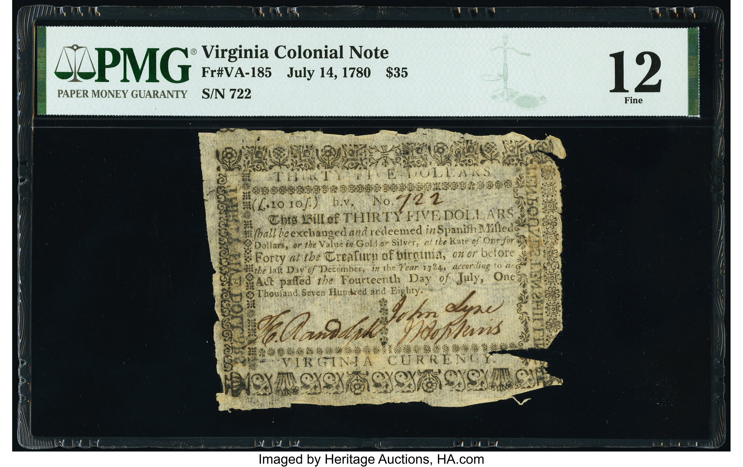 image for: Virginia July 14, 1780 $35 PMG Fine 12....