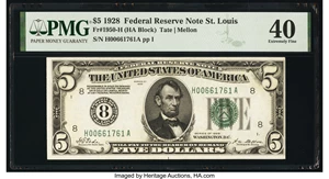 image for: Fr. 1950-H $5 1928 Federal Reserve Note. PMG Extremely Fine 40....