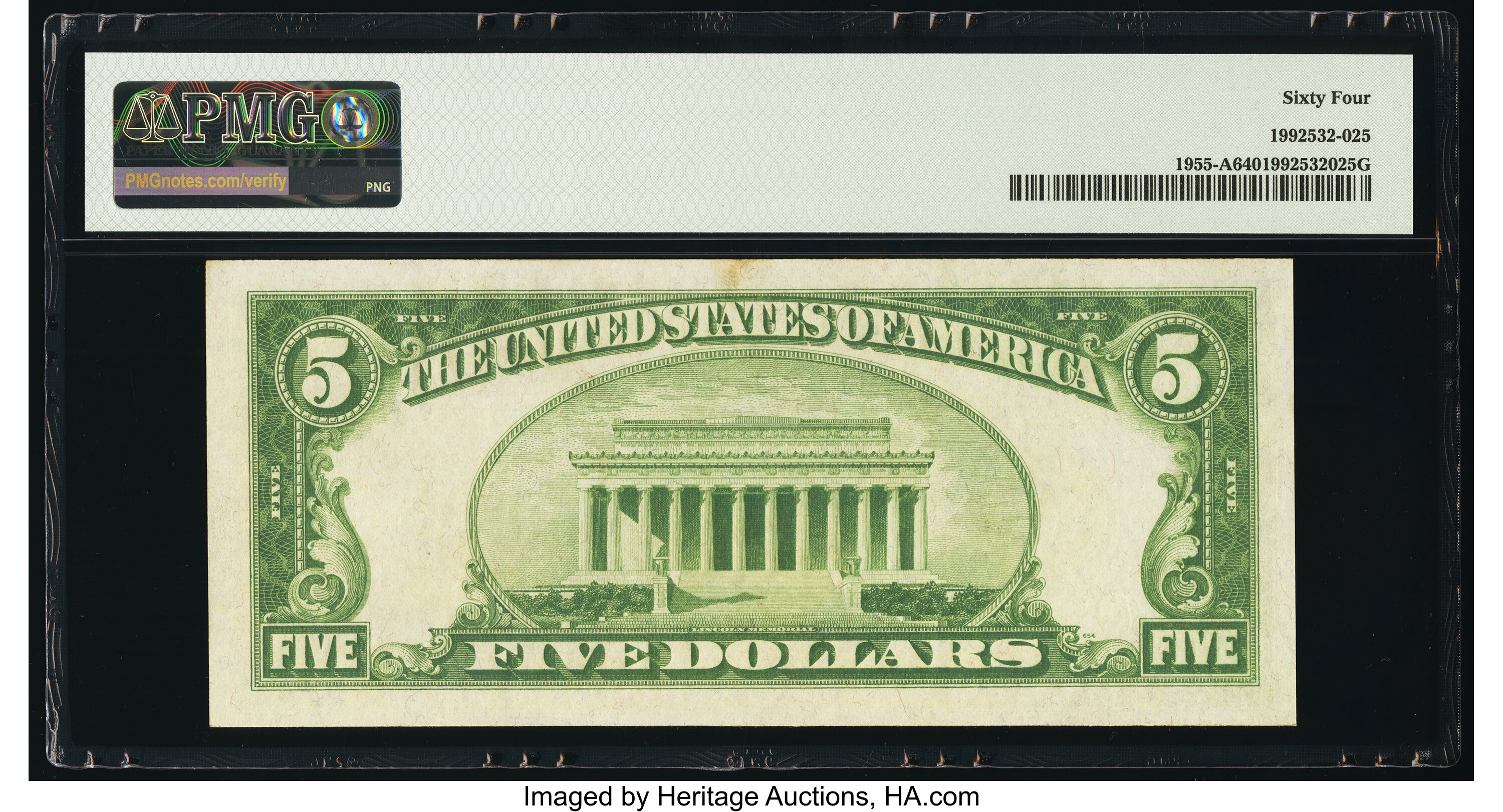 image for: Fr. 1955-A $5 1934 Light Green Seal Federal Reserve Note. PMG Choice Uncirculated 64....