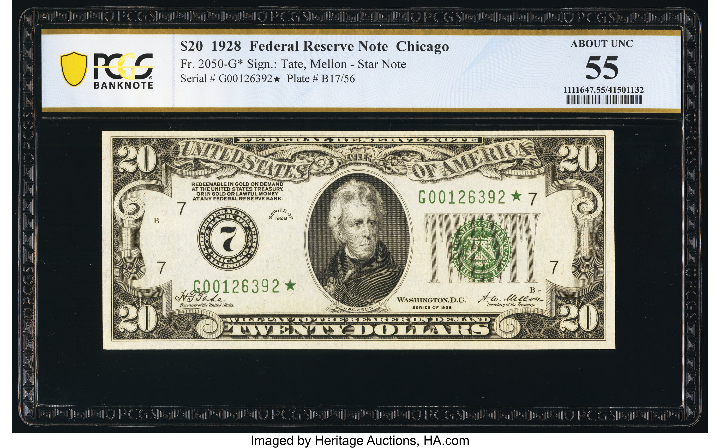 image for: Fr. 2050-G* $20 1928 Federal Reserve Star Note. PCGS Banknote About Unc 55....