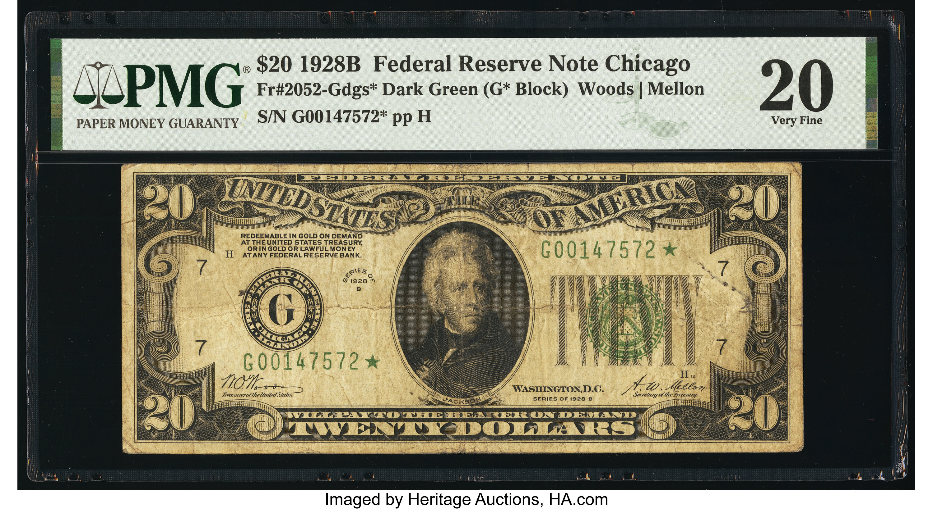 image for: Fr. 2052-G* $20 1928B Federal Reserve Star Note. PMG Very Fine 20....
