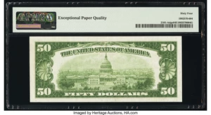 image for: Fr. 2101-A $50 1928A Dark Green Seal Federal Reserve Note. PMG Choice Uncirculated 64 EPQ....