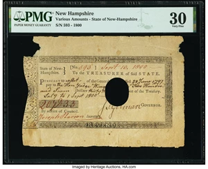 image for: Colonial American Fiscal Paper - Treasurer of the State of New Hampshire, 1799 Pay Lawful Money Out of the Treasury Form. PMG ...