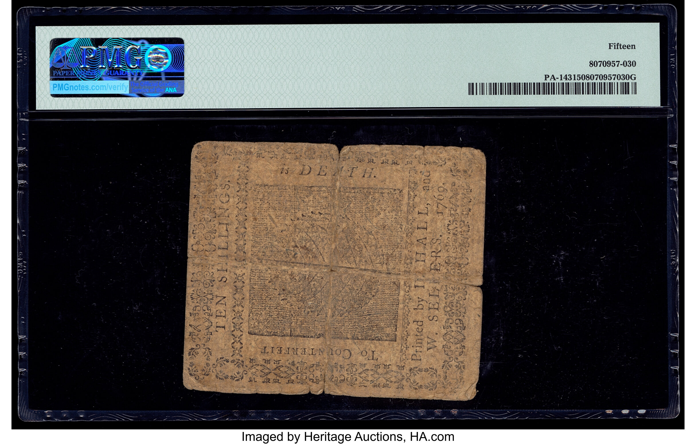 image for: Pennsylvania March 10, 1769 10s PMG Choice Fine 15....